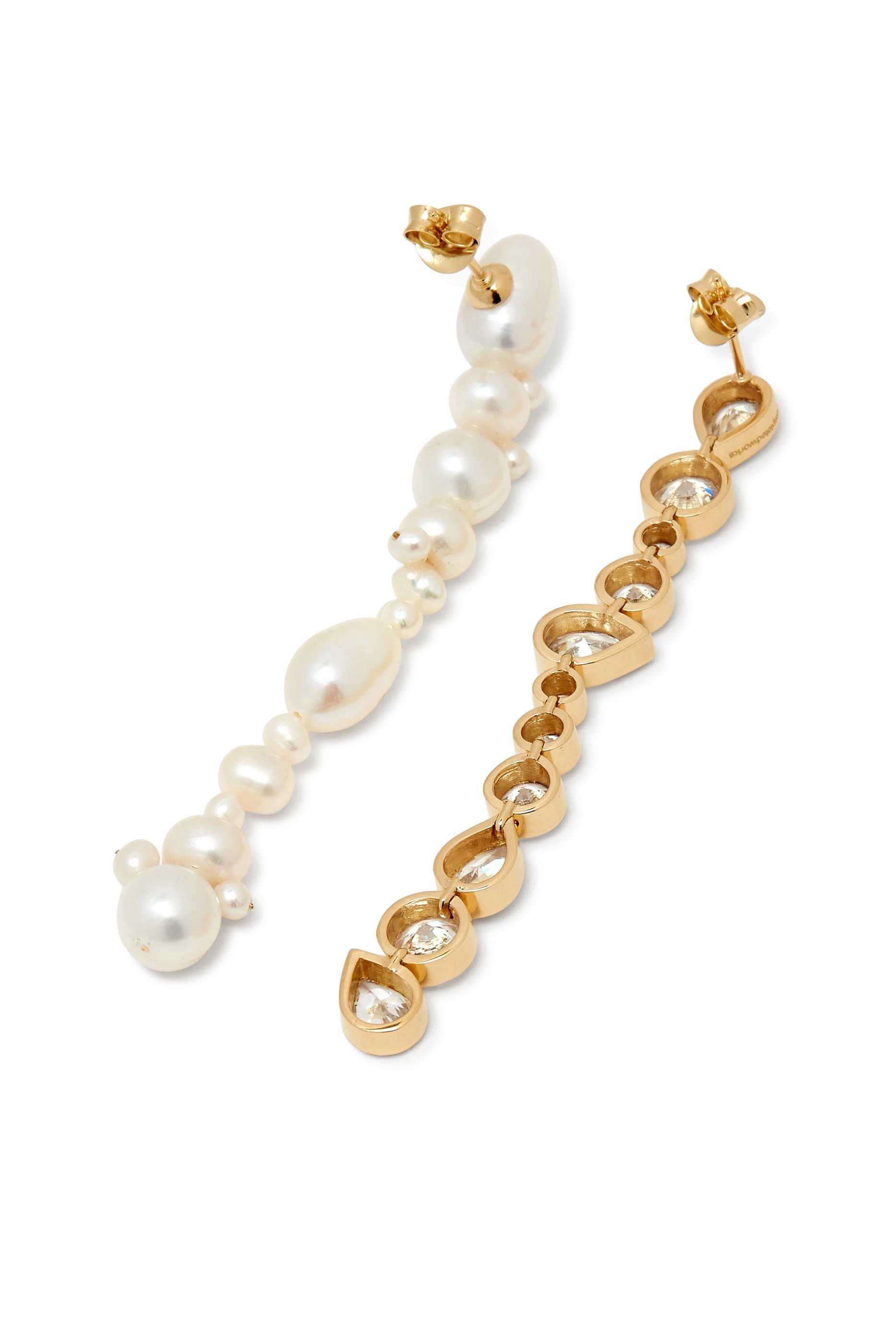 Glitch Earrings, : Recycled Sterling Silver Plated in 18k Yellow Gold Vermeil with Freshwater Pearl & Zirconia