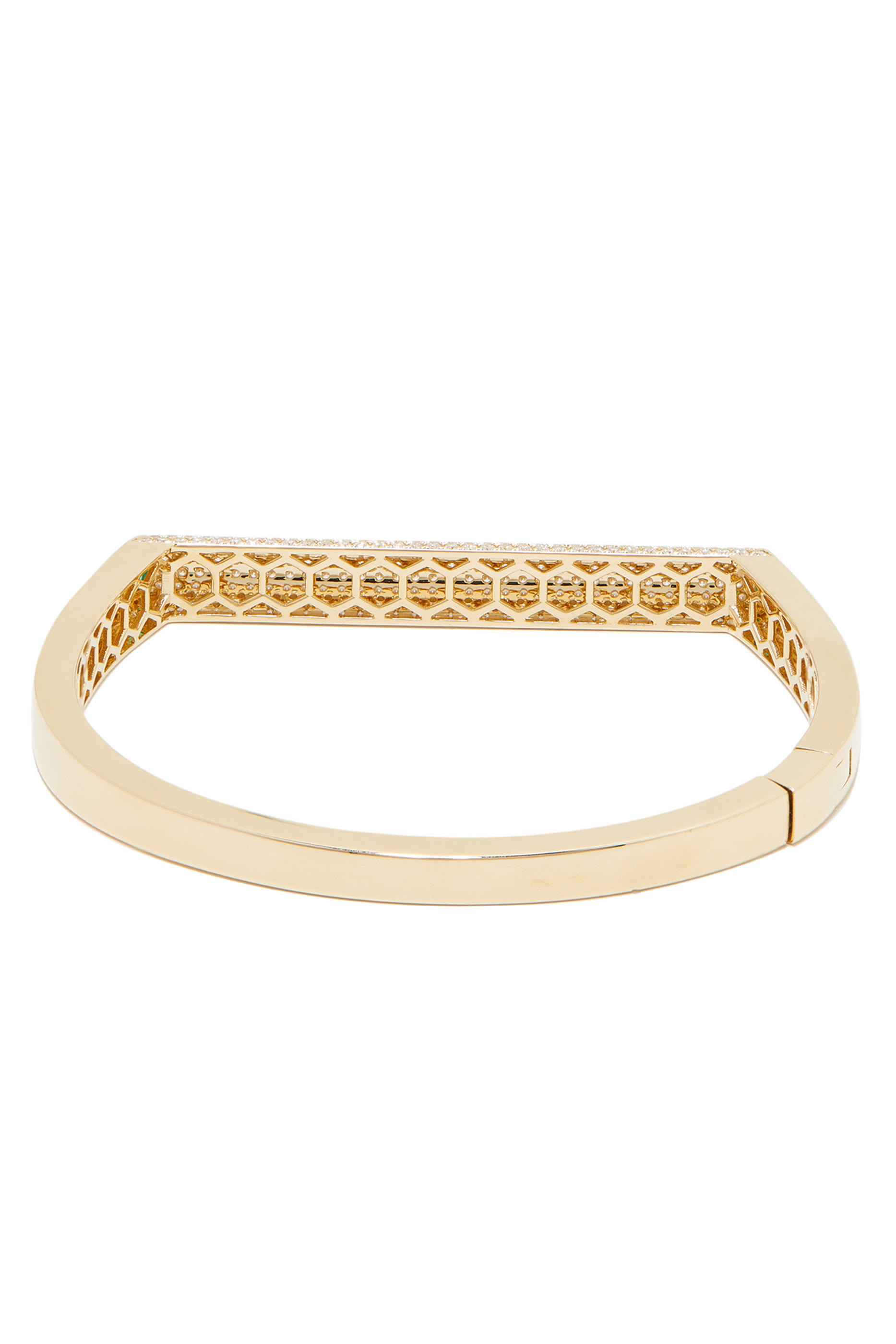 Grace Bangle, 14k Yellow Gold with Diamonds & Emeralds