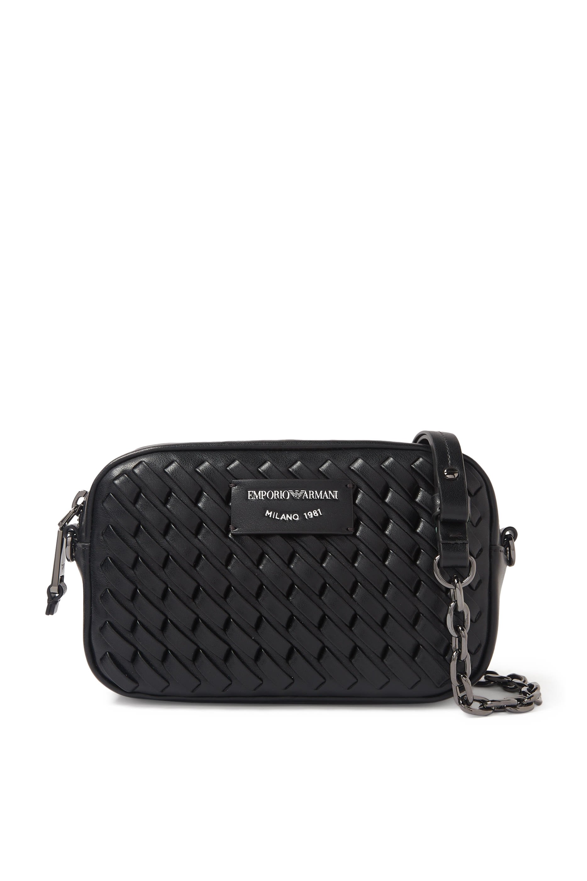 Interwoven Leather Camera Case with Chain Shoulder Strap