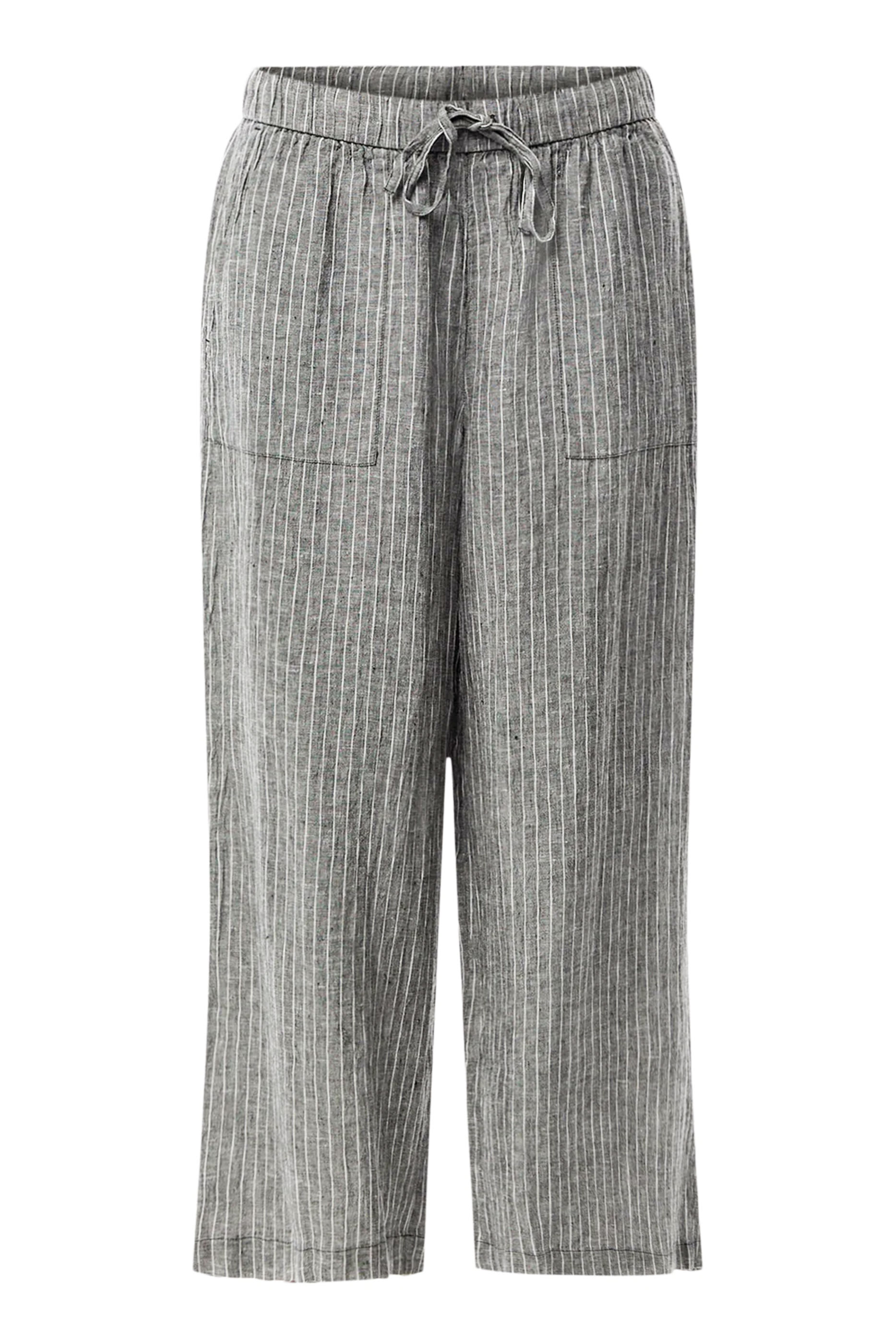 Puckered Organic Linen Wide-Leg Cropped Pants