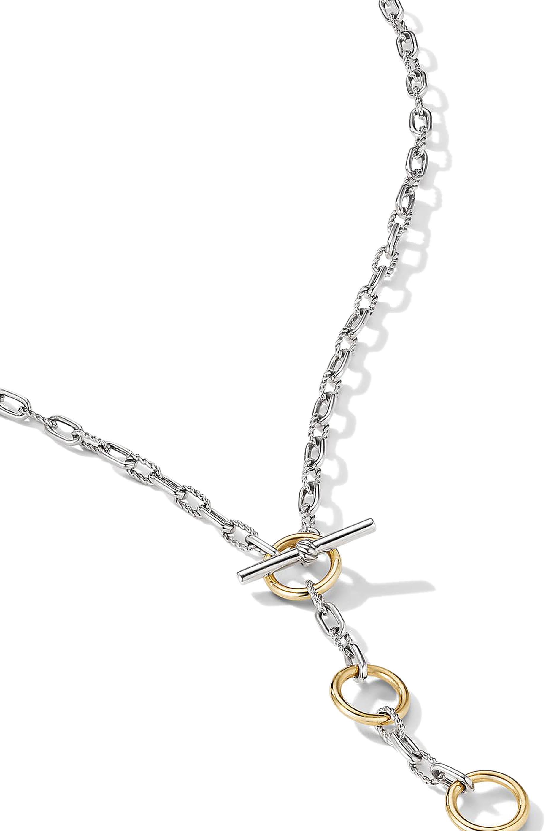 DY Madison Three Ring Chain Necklace, 18k Yellow Gold & Sterling Silver
