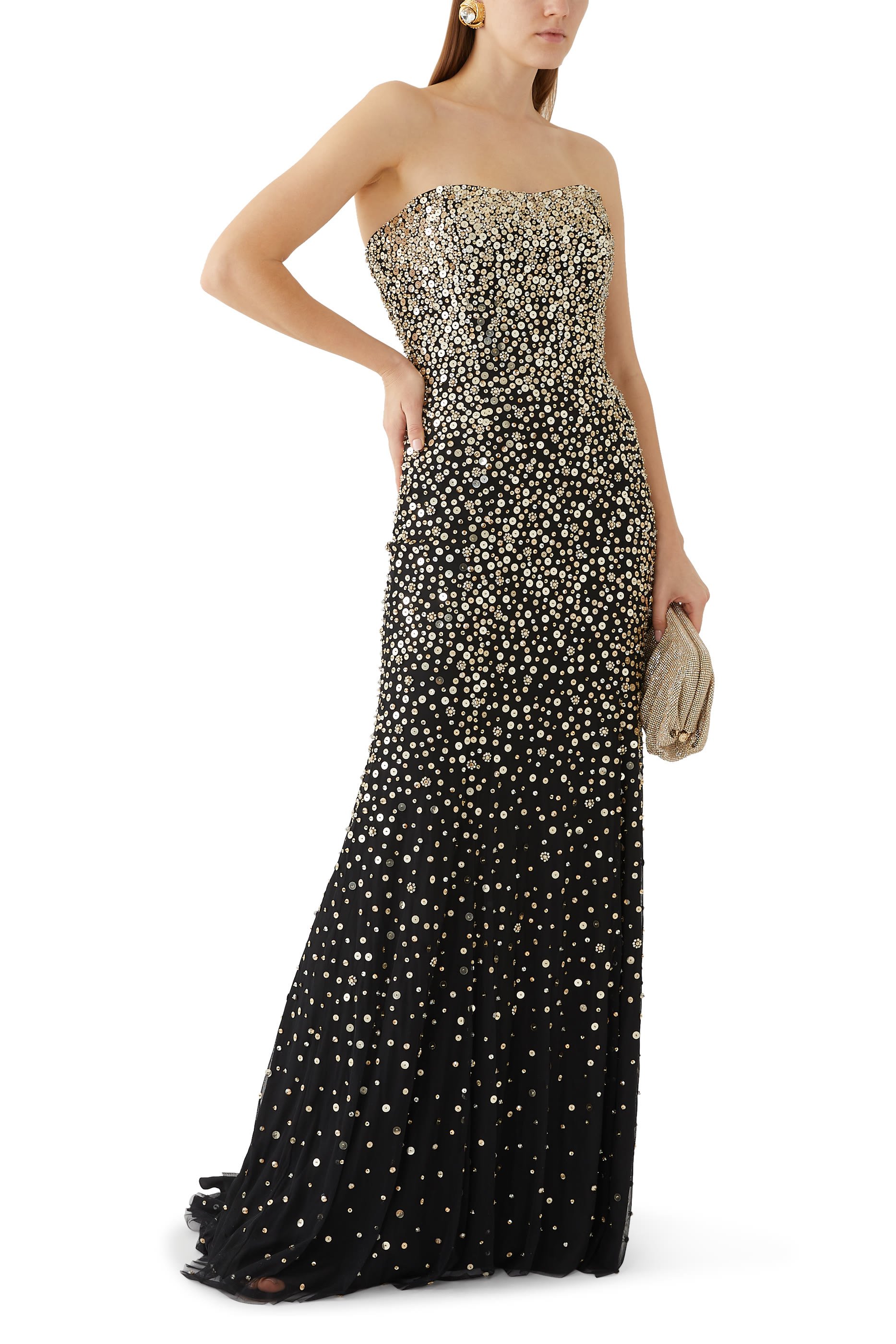 Strapless Sequin-Embellished Gown