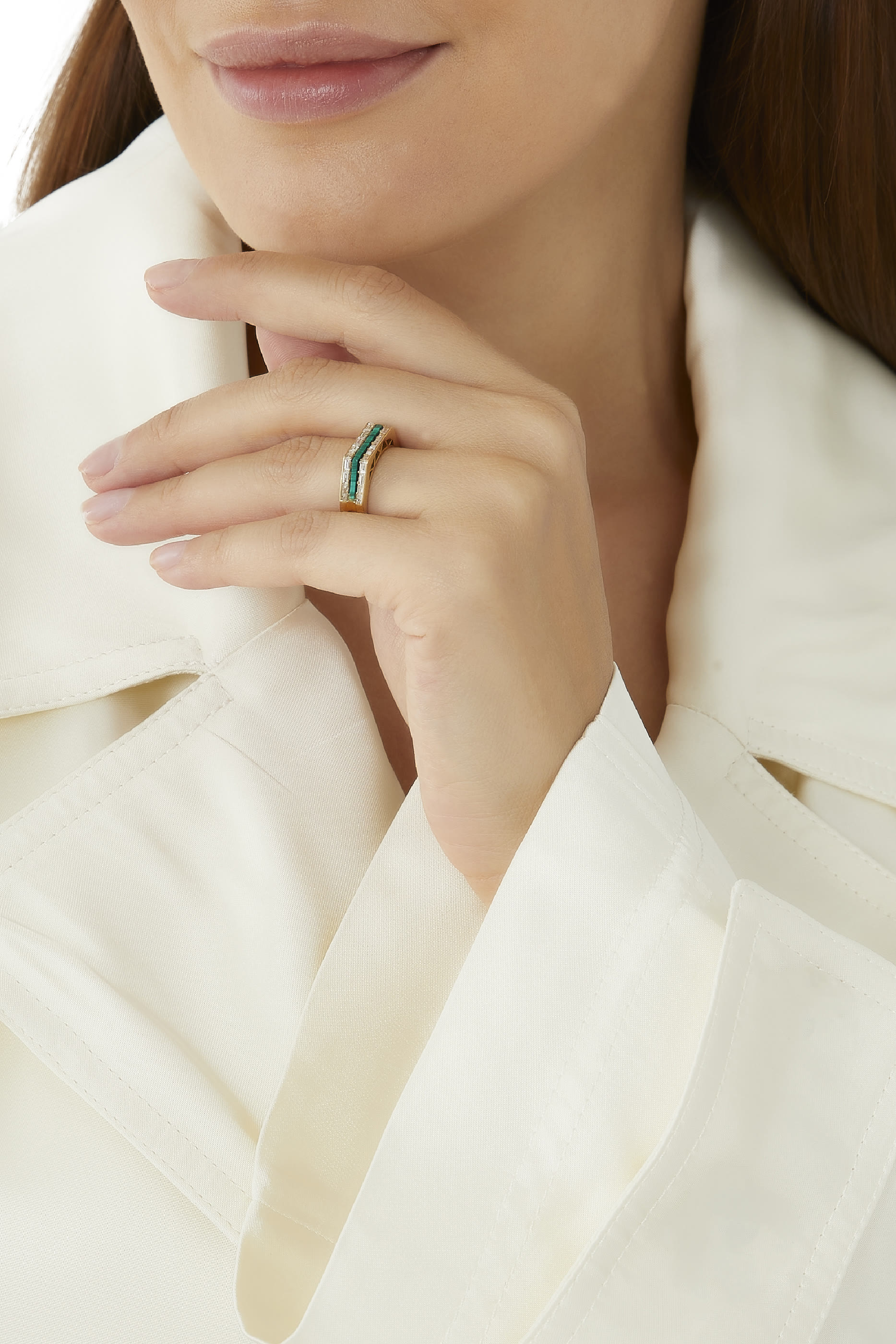 Tania Ring, 18k Yellow Gold with  Malachite and Diamond