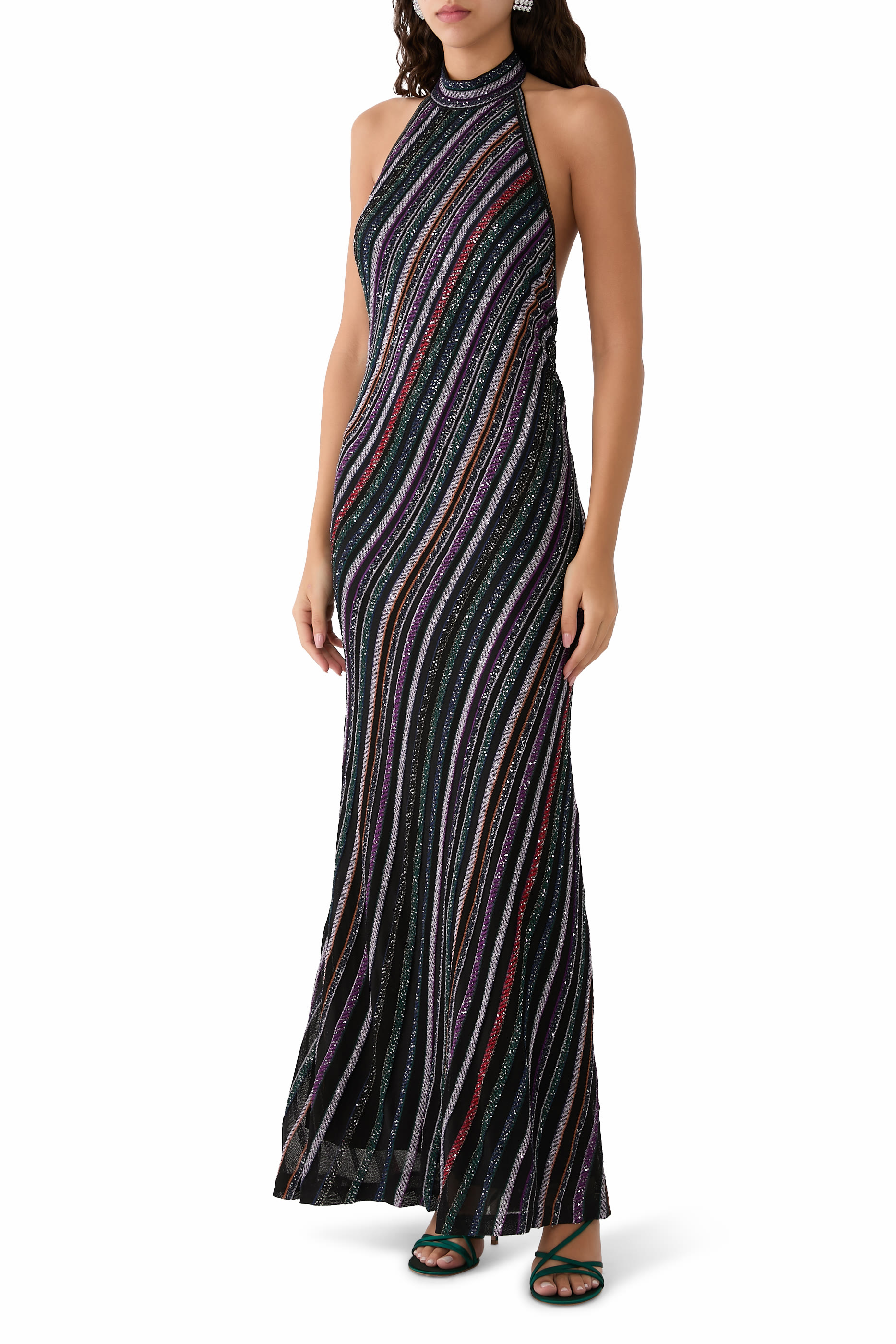 Striped Sequins Knitted Maxi Dress
