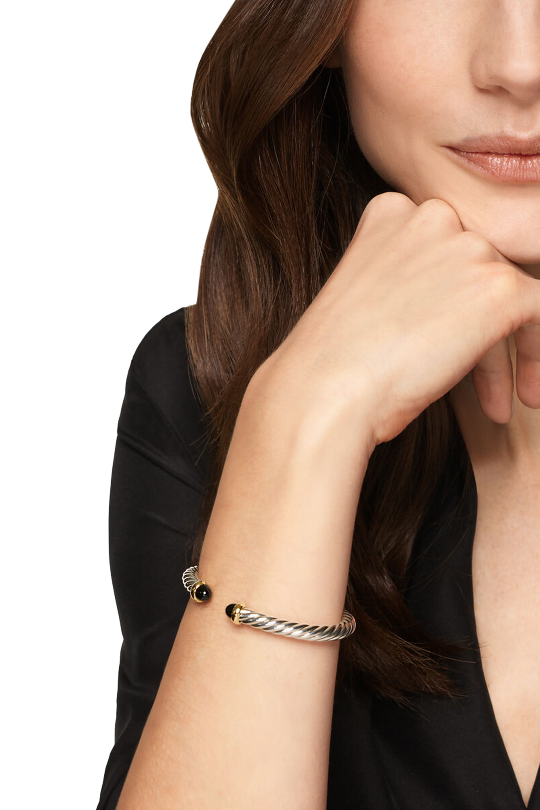 Cable Flex&reg; Bracelet, Sterling Silver, 14k Yellow Gold & Onyx