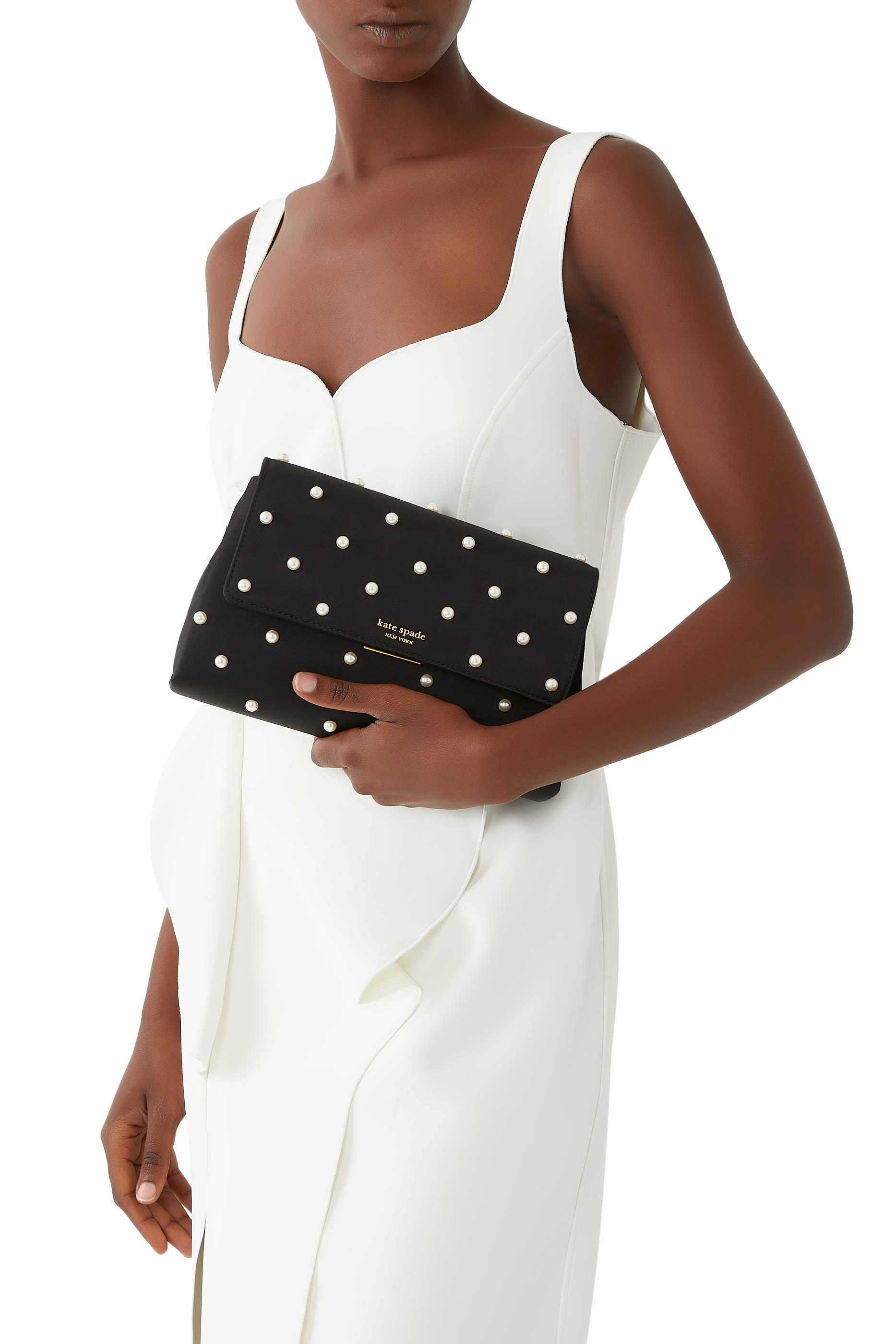 Grace Pearl Embellished Satin Clutch Bag