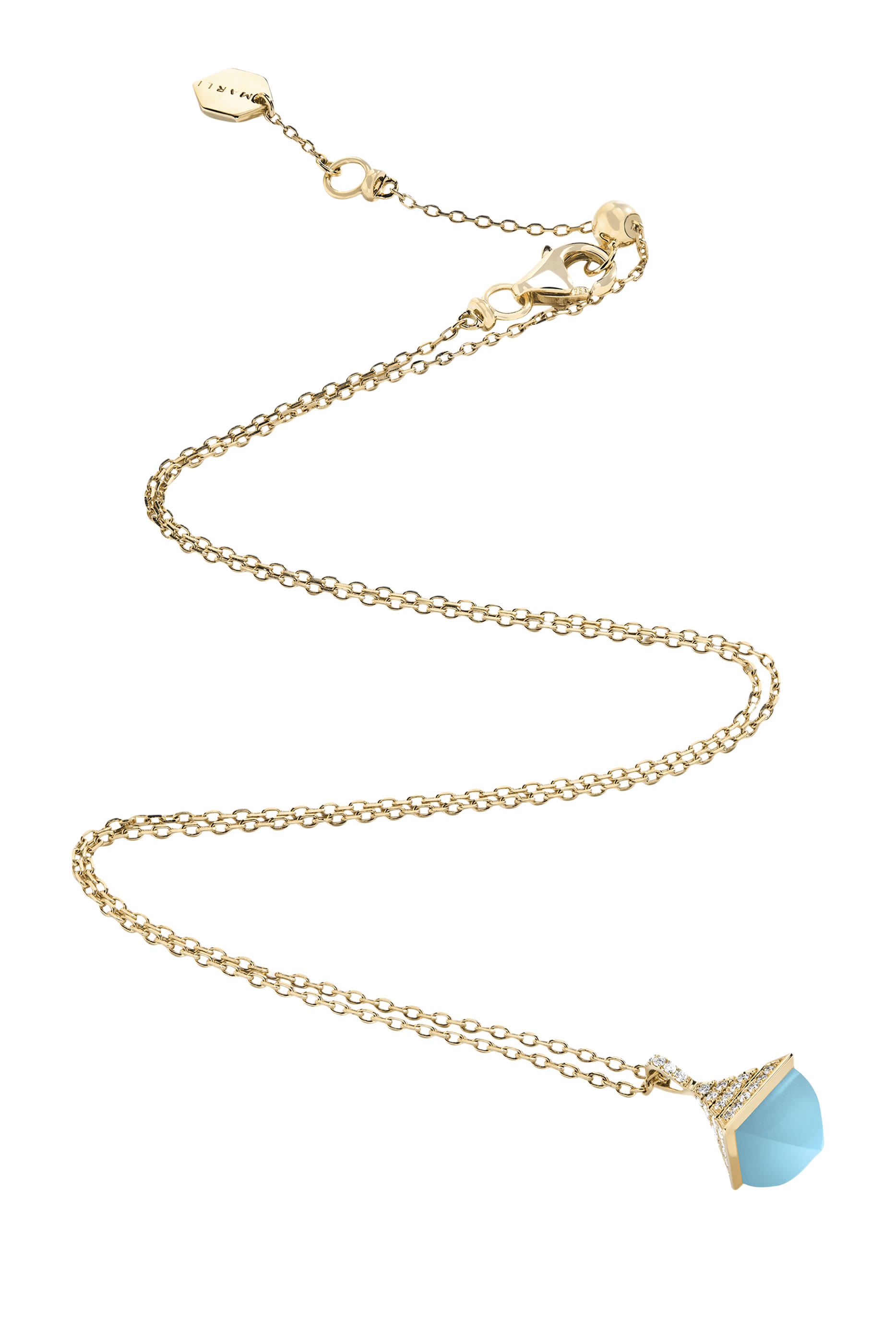 Cleo Mini Rev Pendant, 18k Yellow Gold with Blue Chalcedony & Diamonds