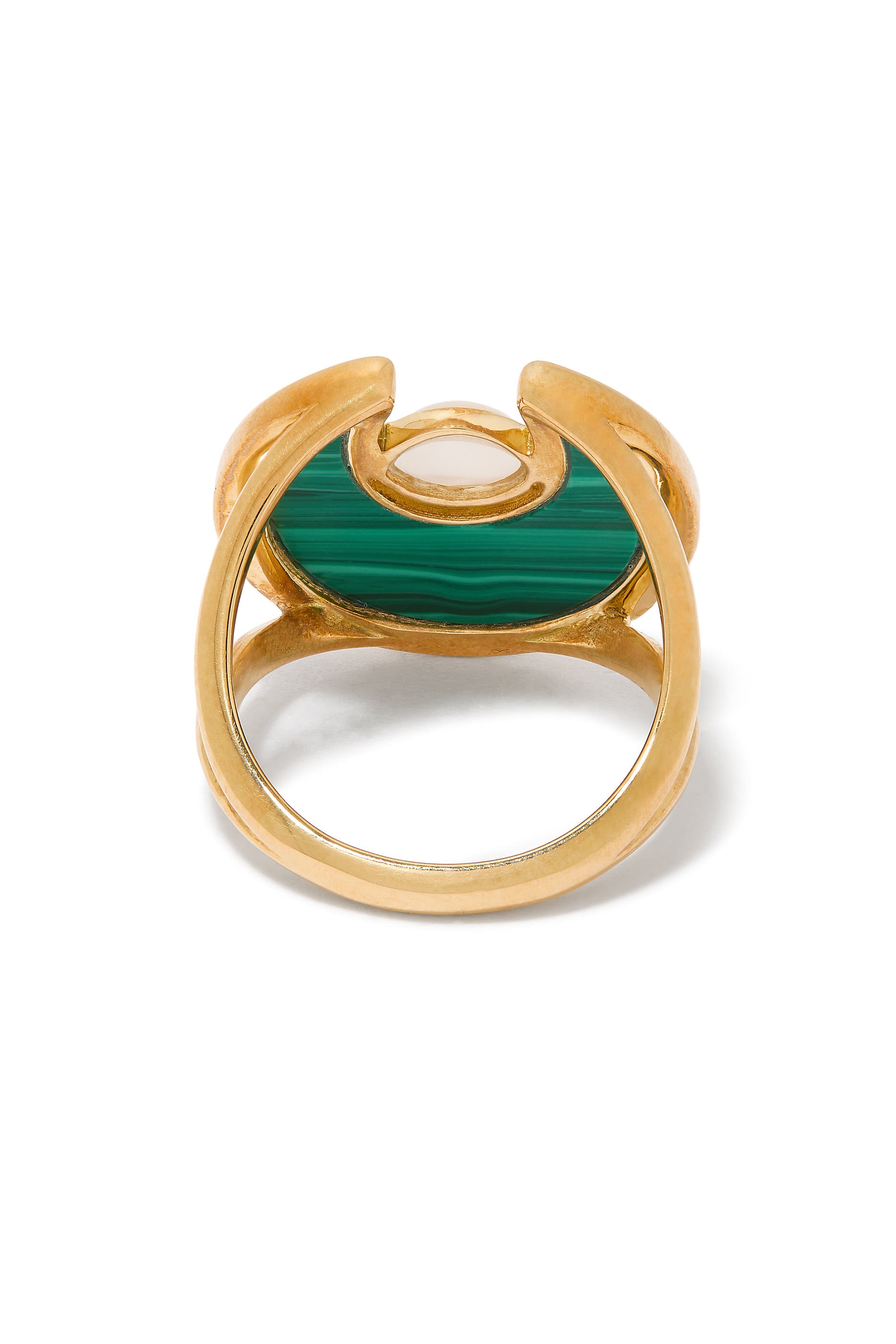 Circus Moon Ring, 18k Yellow Gold with Diamonds, Malachite & Mother of Pearl