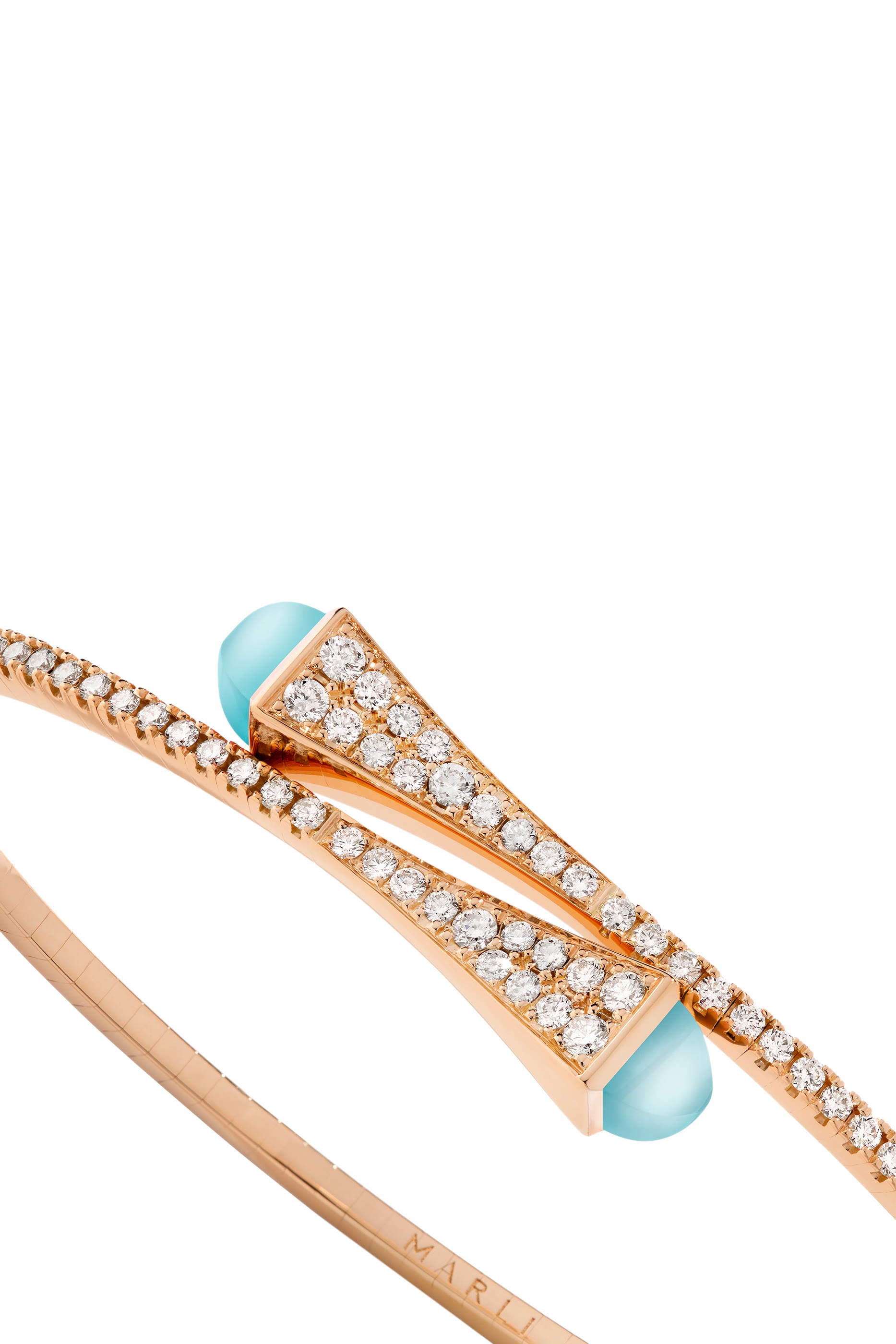 Cleo Slim Bangle, 18k Rose Gold with Blue Chalcedony & Diamonds