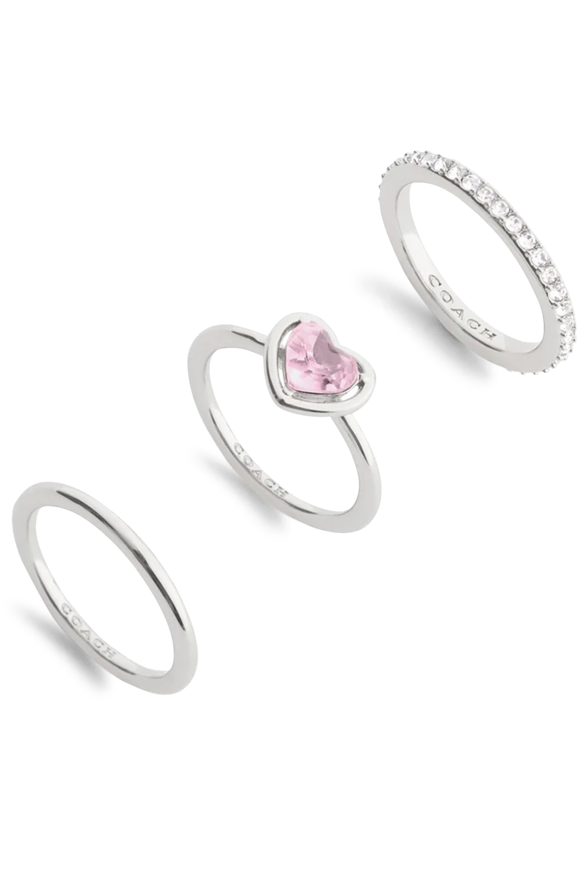 Halo Heart Stackable Ring Set, Brass & Glass Crystal