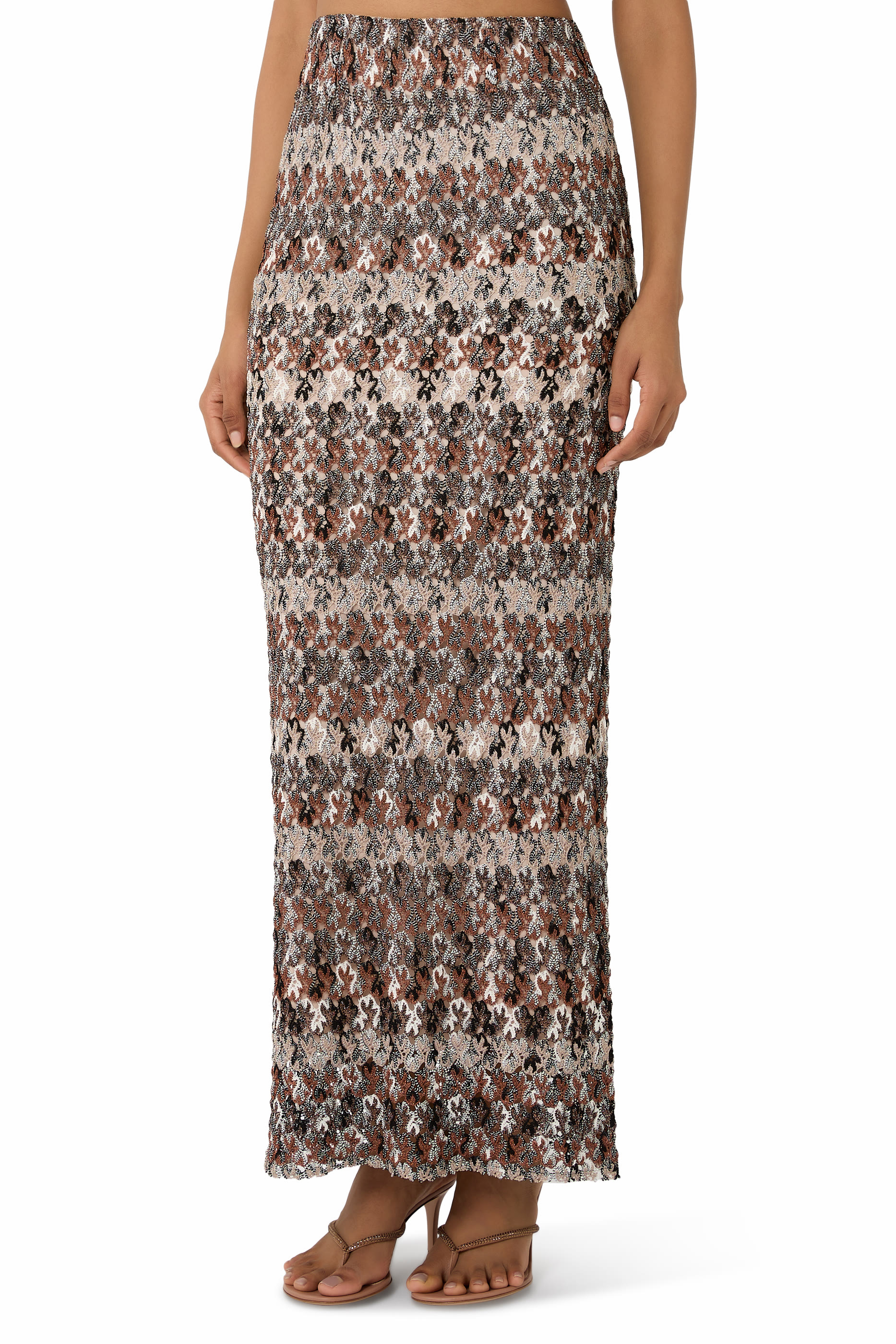 Striped Lace Raschel Lurex Long Skirt