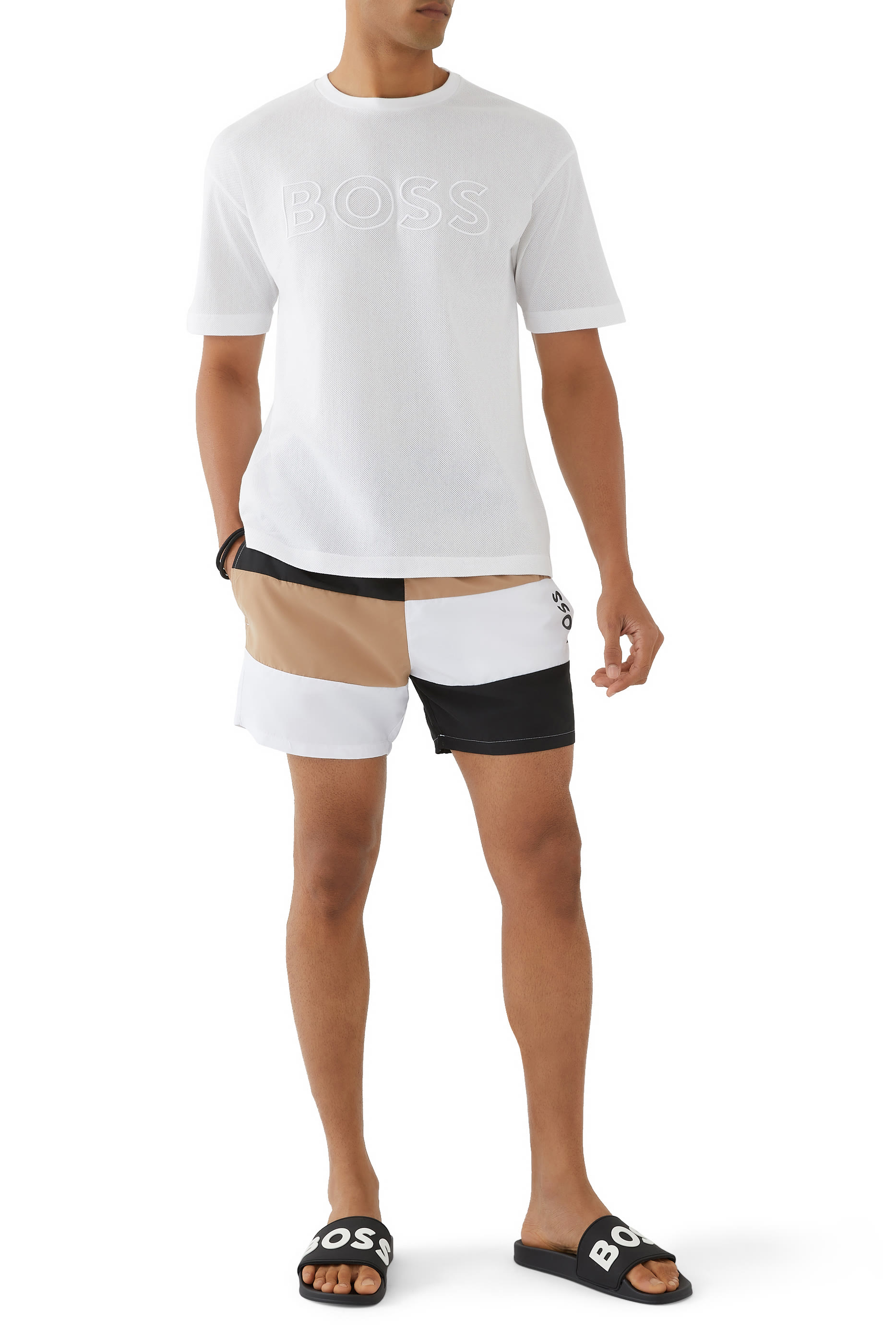 Color-Blocked Recycled Material Swim Shorts