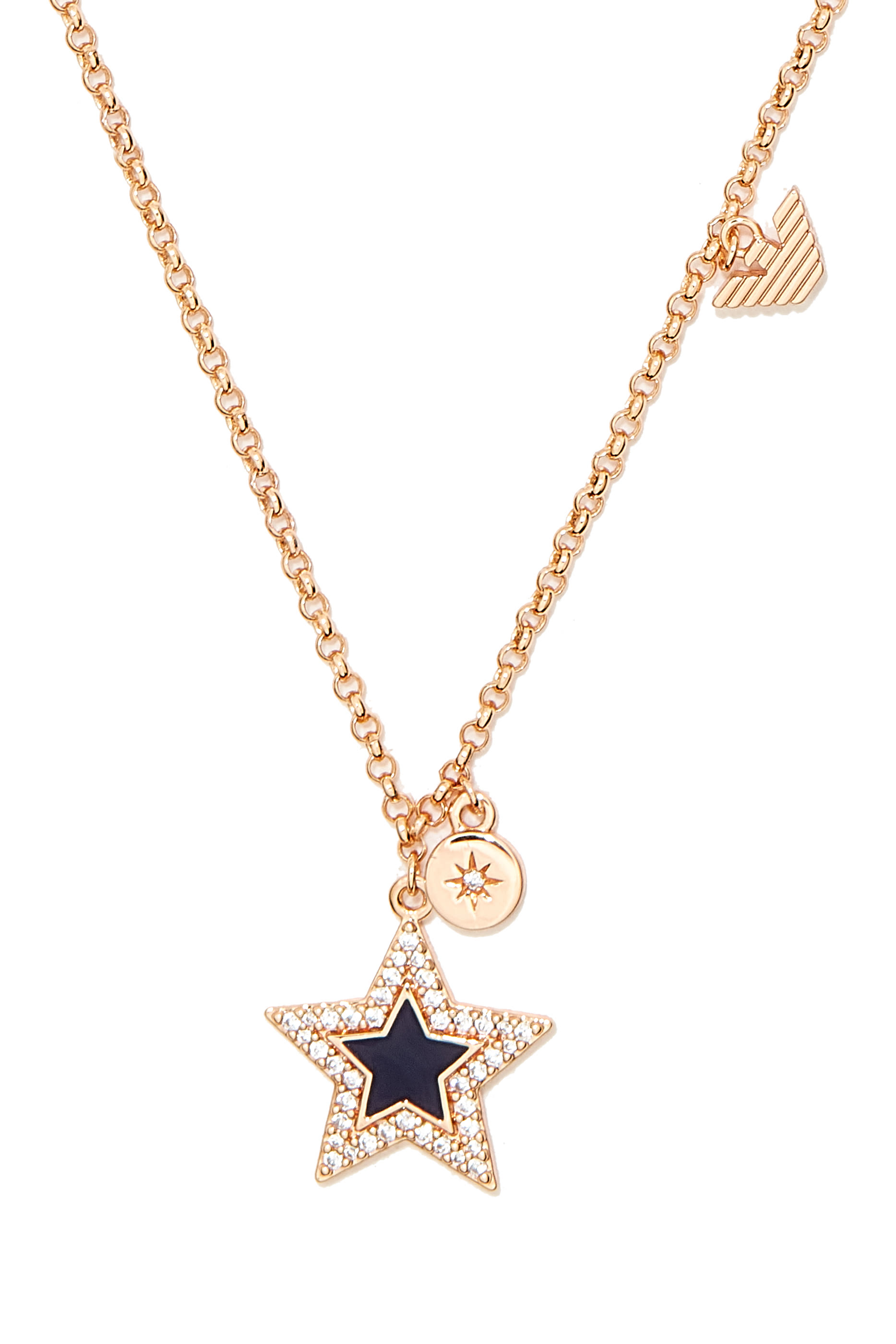 Star Charm Necklace, Brass & Crystals