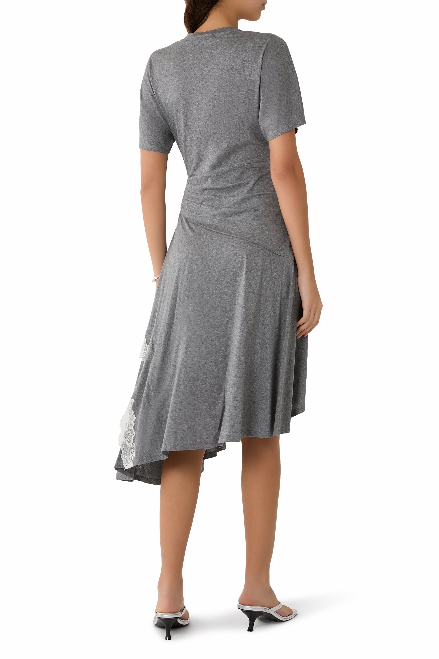 Lace Trim Short Sleeves Draped Dress