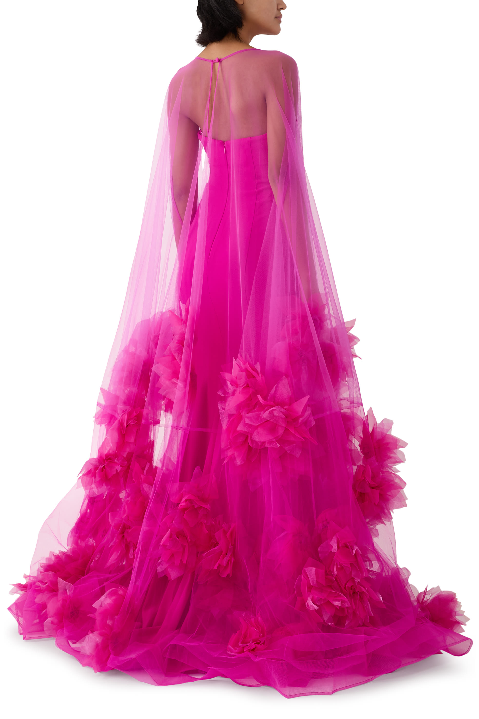 Tulle Strapless Gown with Floral Appliqu&eacute;s