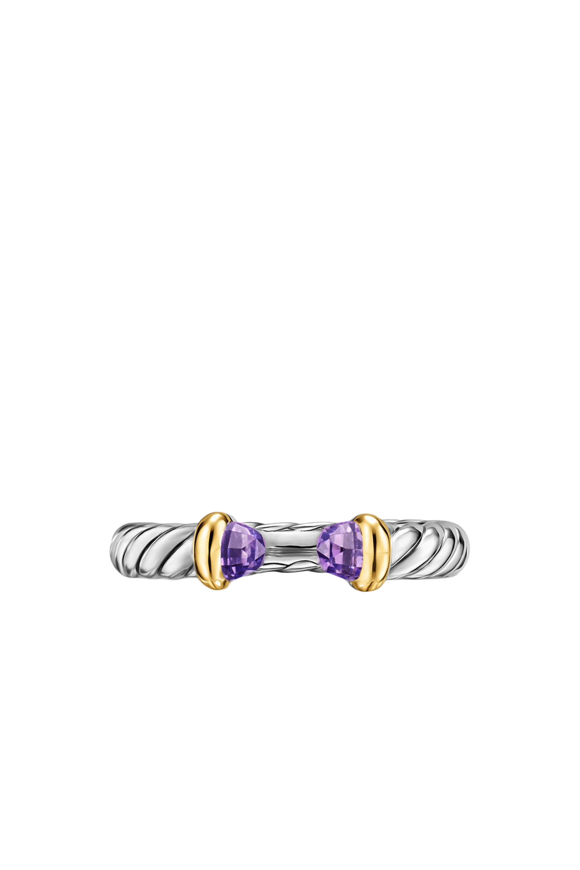 Petite Cable Open Ring, Sterling Silver, 14k Yellow Gold & Amethyst