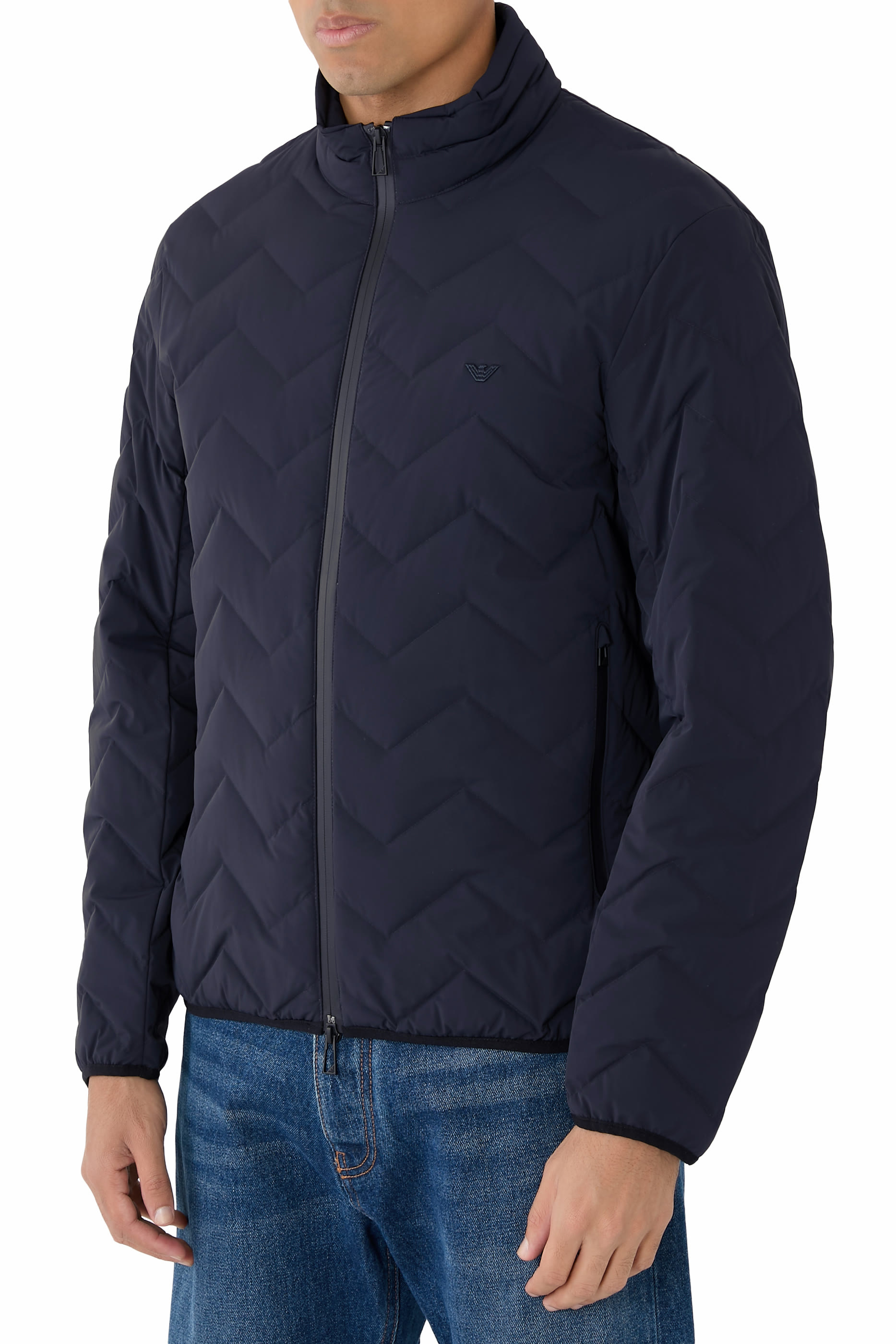 Water-Repellent Chevron Quilted Nylon Spandex Down Jacket