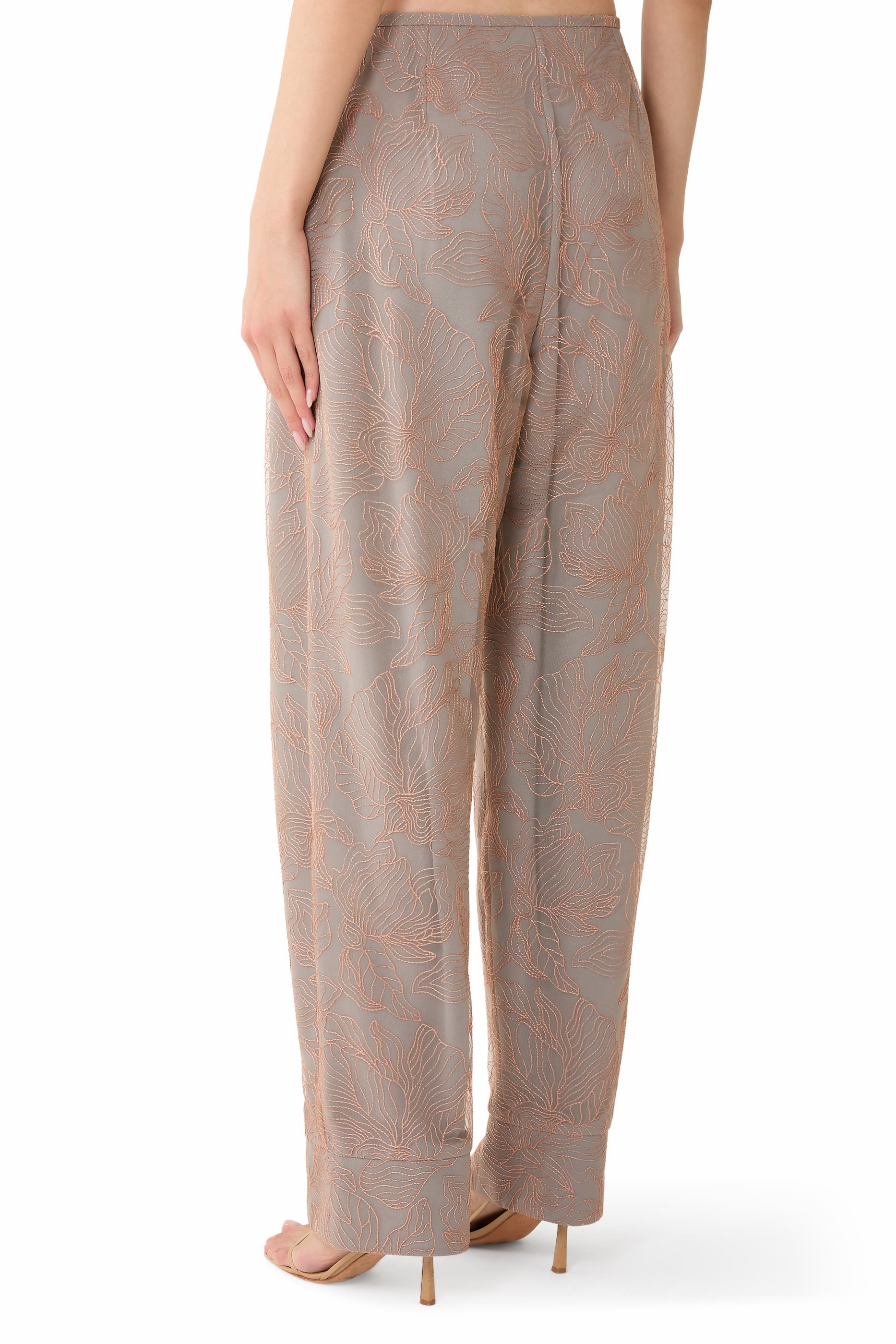Embossed Lurex Flowers Pattern Trousers