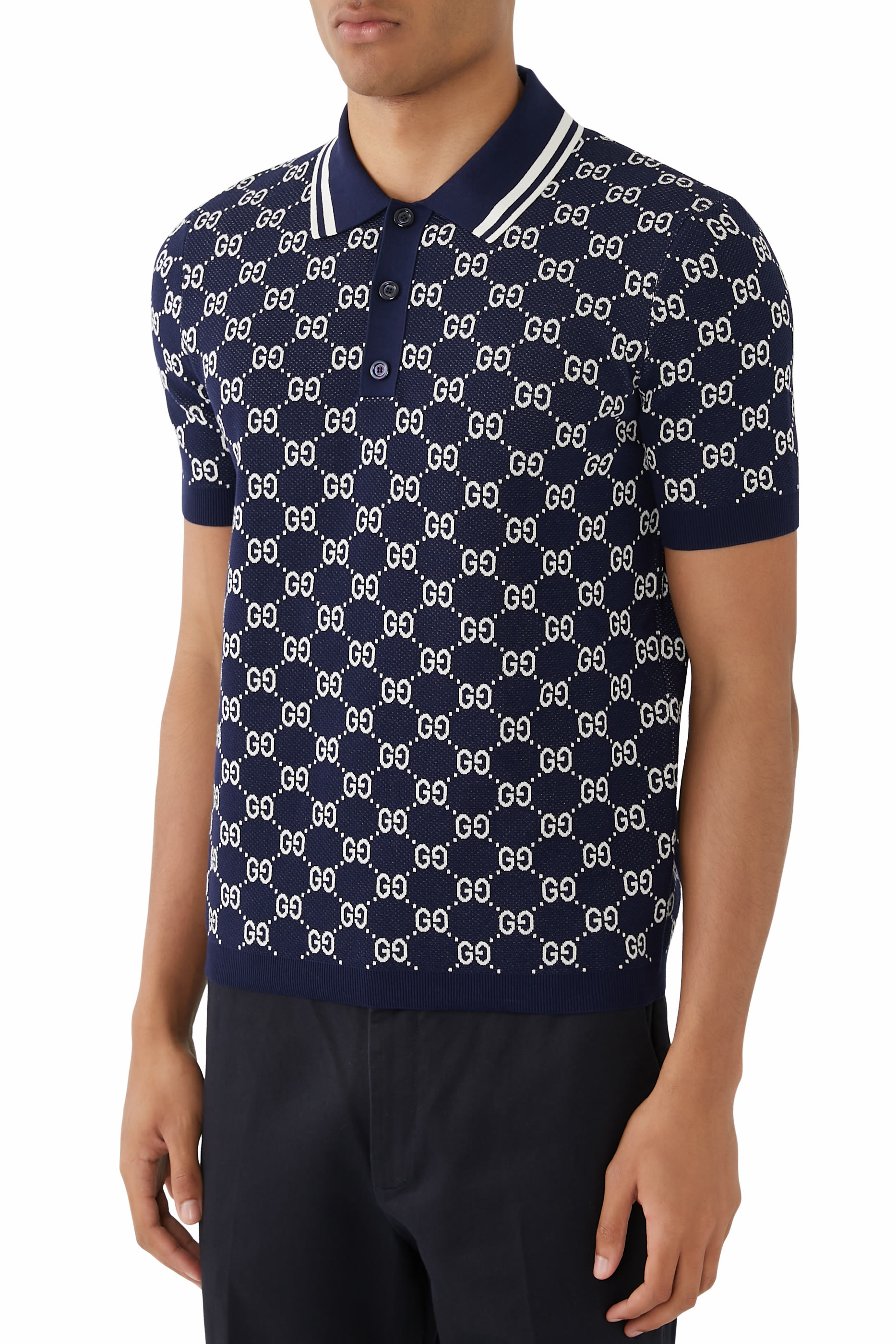 GG Cotton Knit Jacquard Polo Shirt