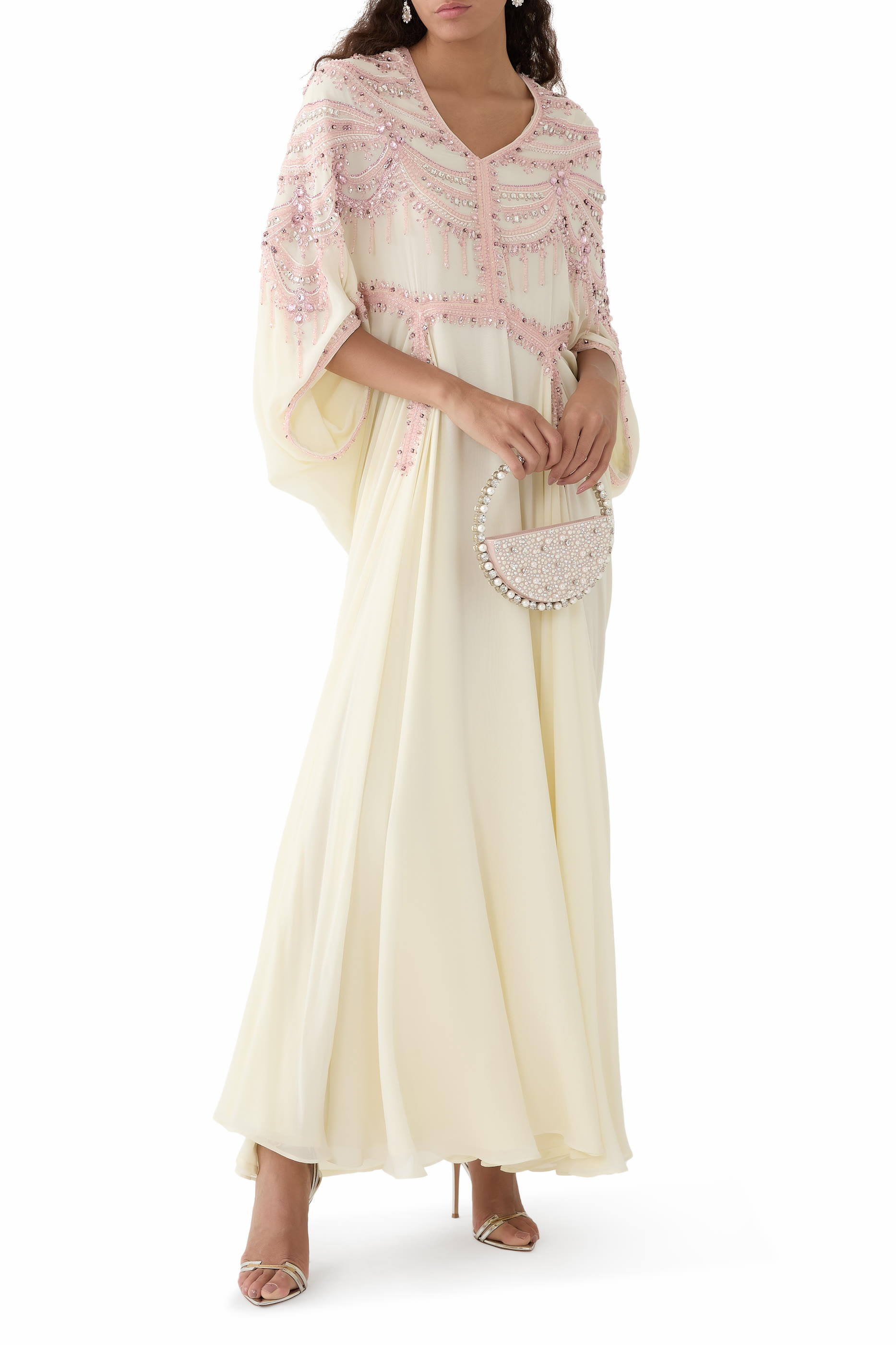 Georgette Stone Work Cowl Kaftan