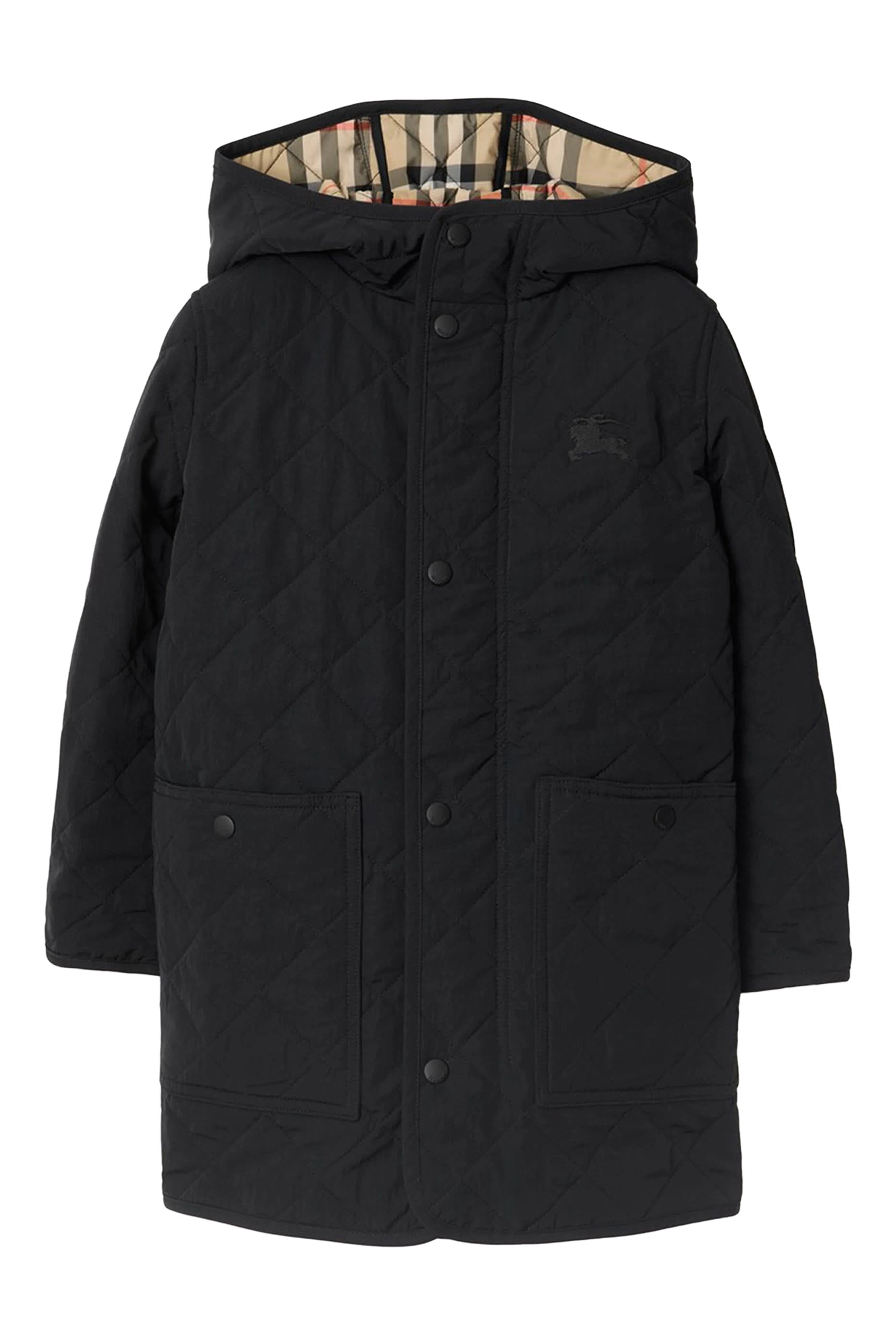 Kids Quilted Nylon Hooded Coat 