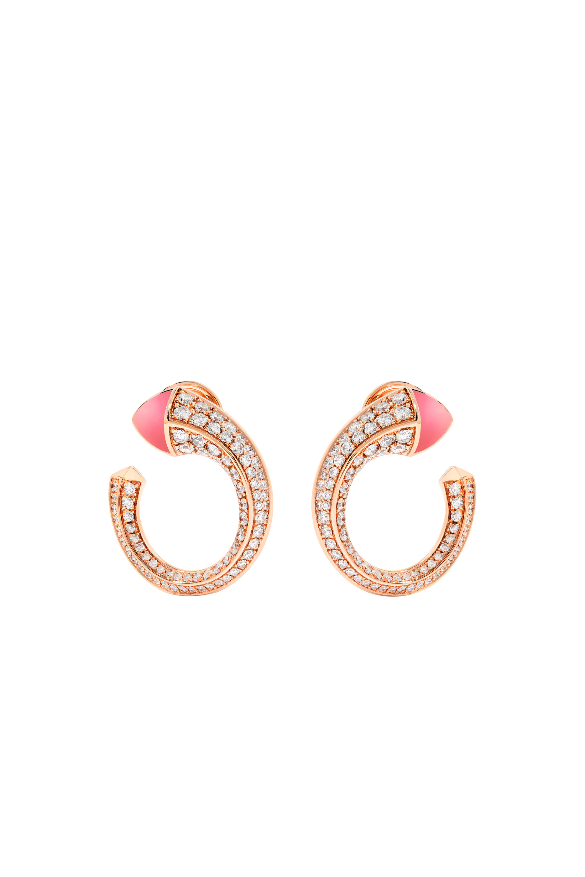 Cleo Venus Stud Earrings, 18k Rose Gold with Pink Coral & Diamonds
