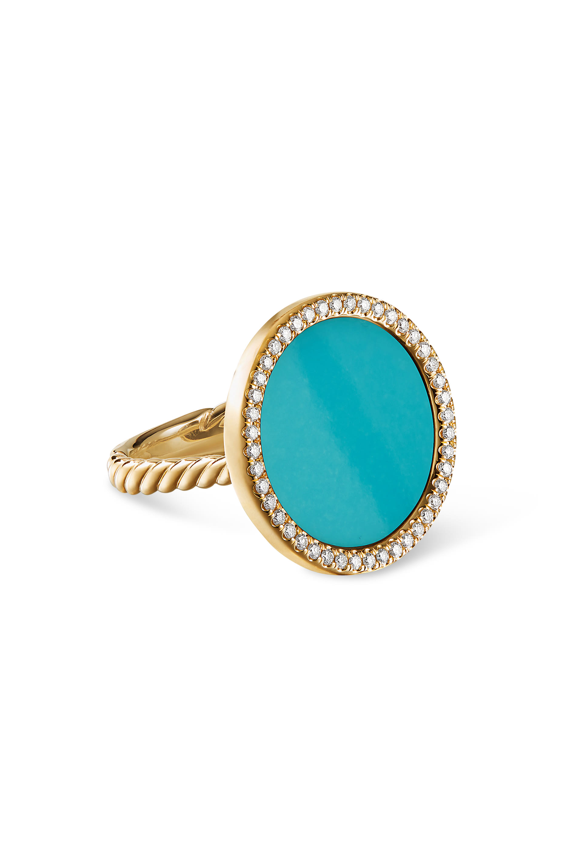 Elements&reg; Ring in 18K Yellow Gold with Turquoise and Pav&eacute; Diamonds