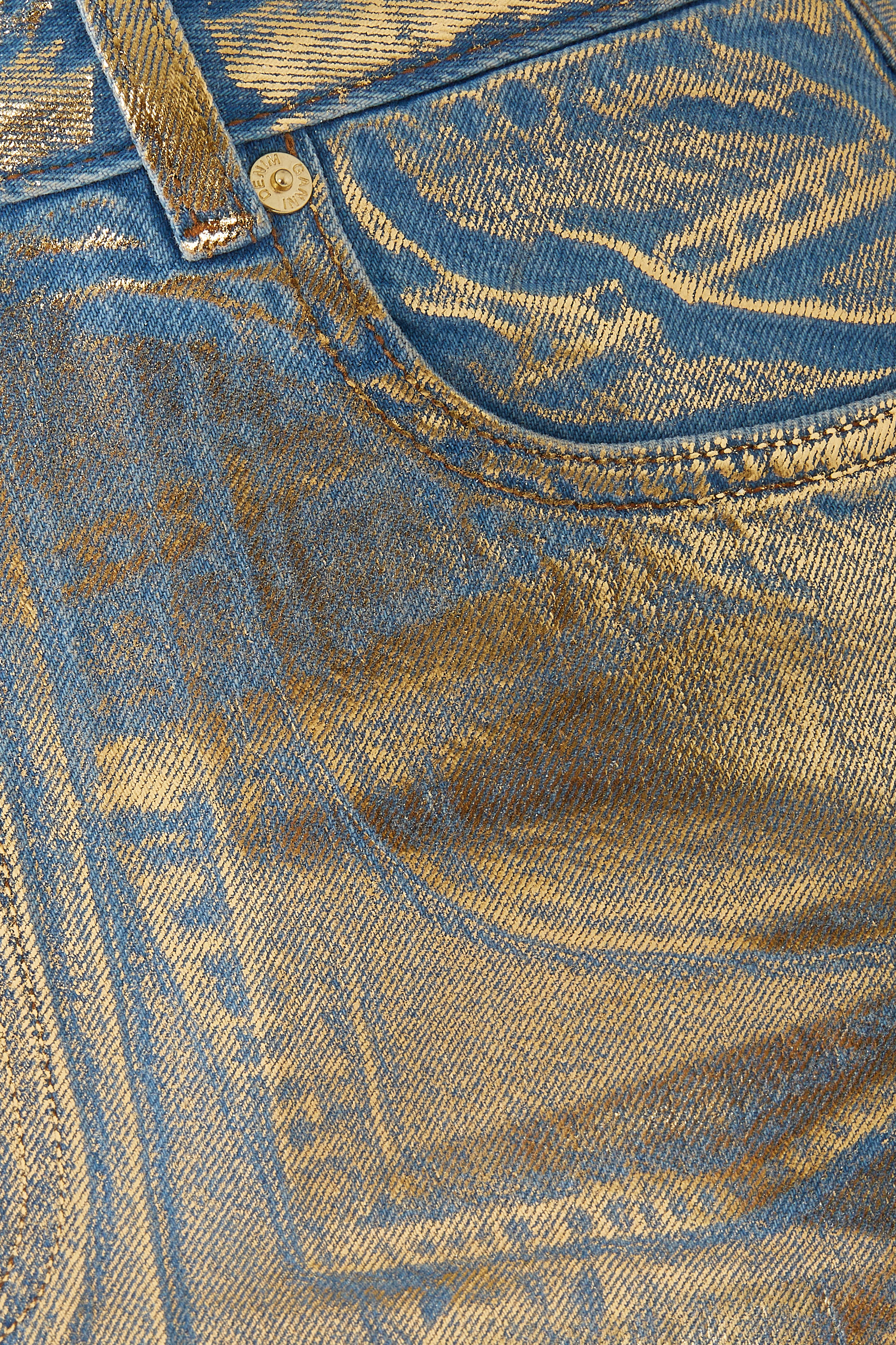 Gold Foil Denim Midi Skirt