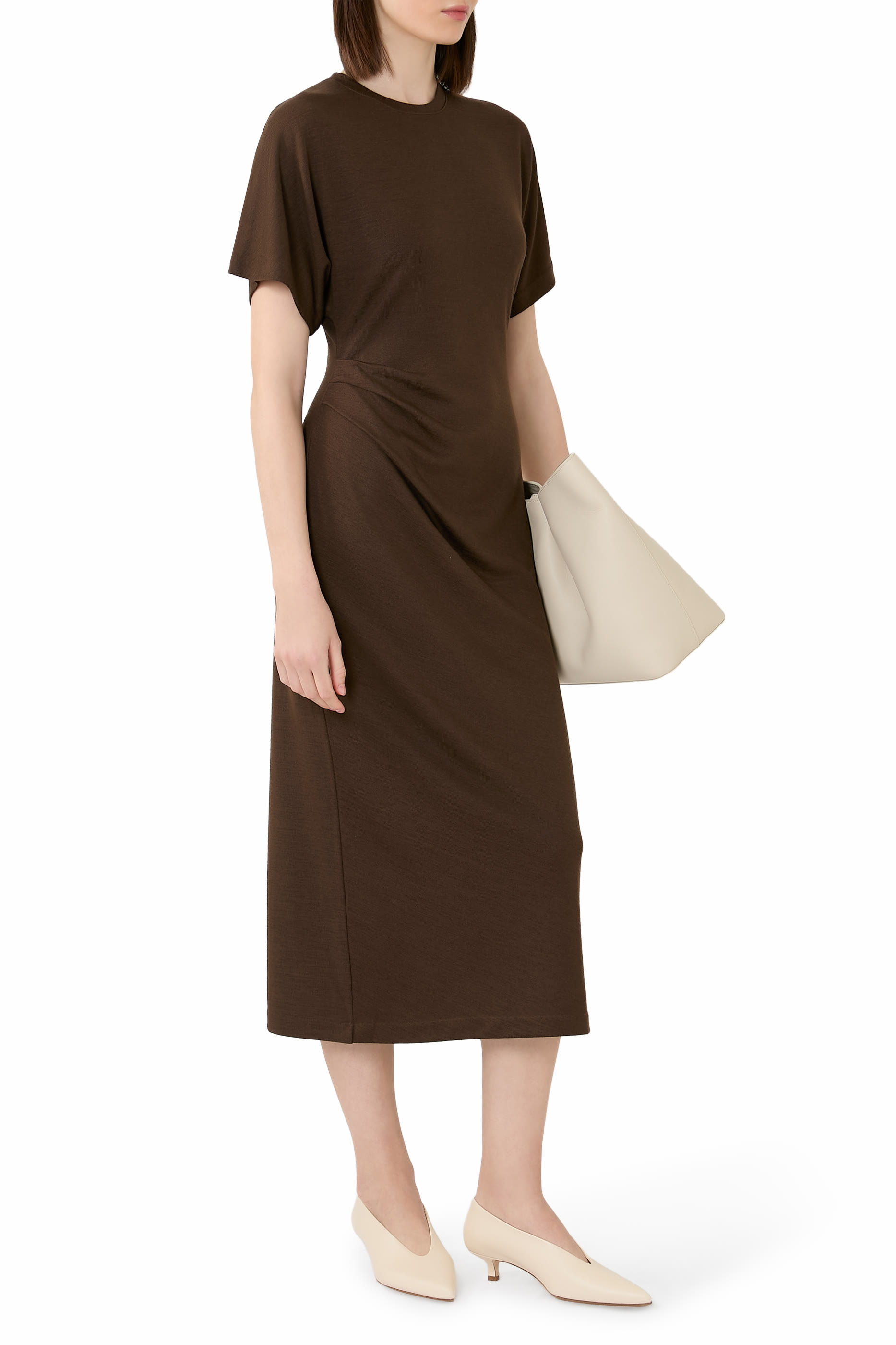 Ruched-Side Knit Short-Sleeve Dress