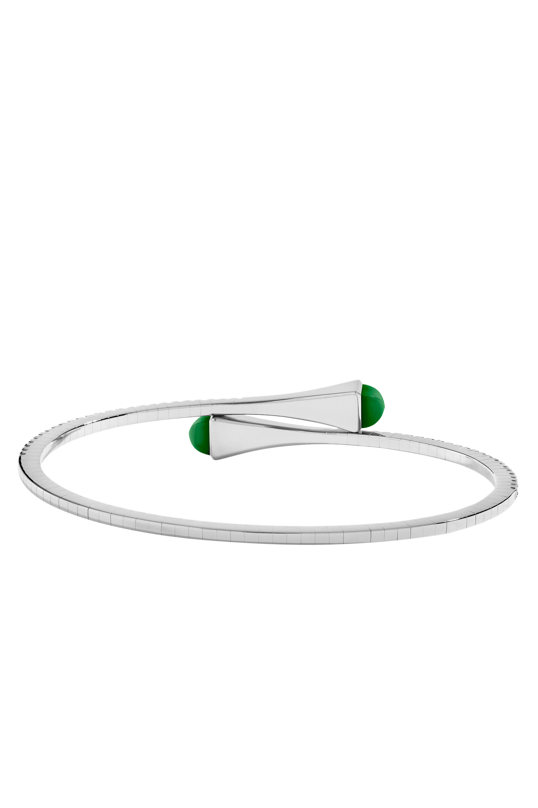 Cleo Slim Bangle, 18k White Gold, Green Agate & Diamonds