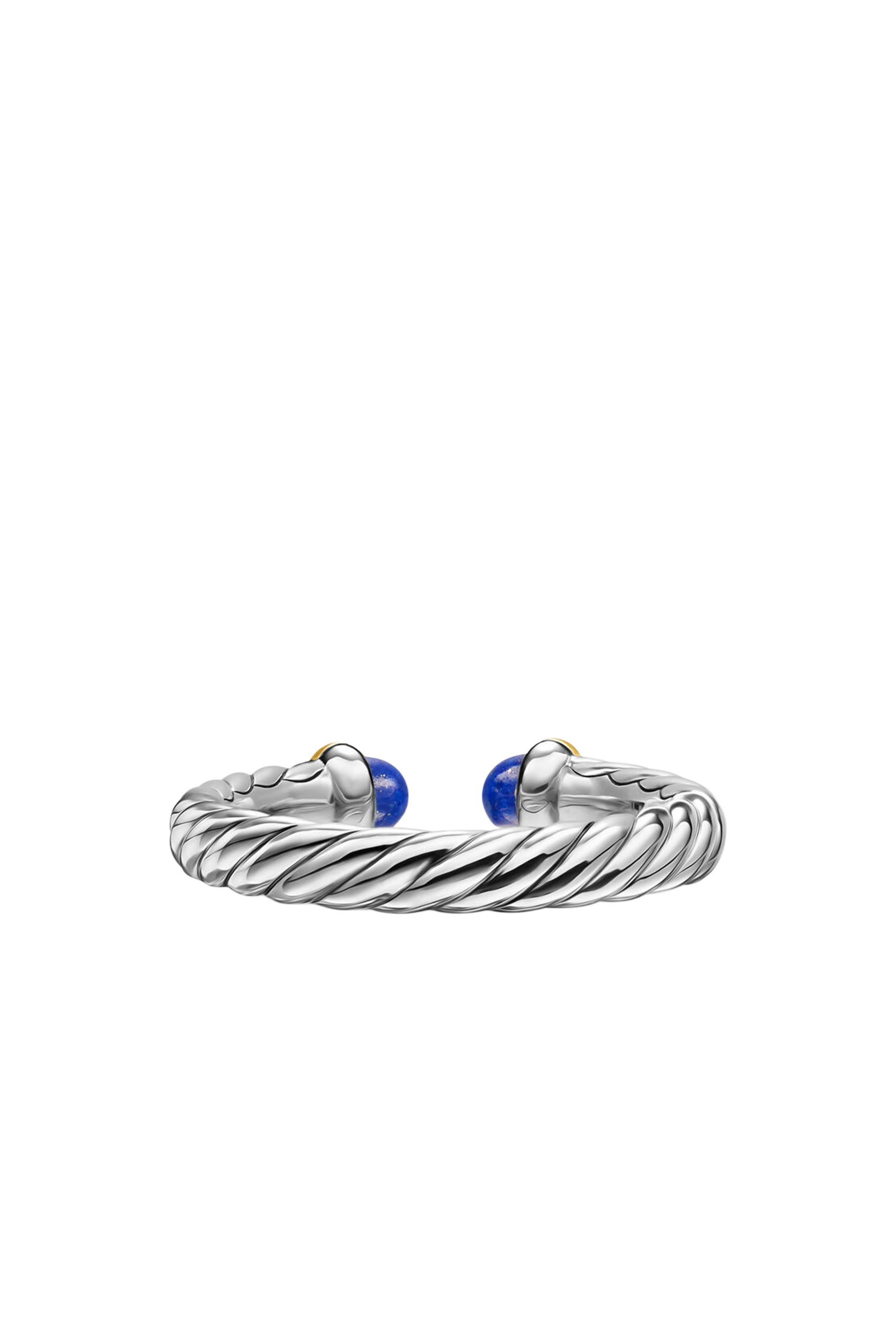 Petite Cable Open Ring, Sterling Silver, 14k Yellow Gold & Lapis