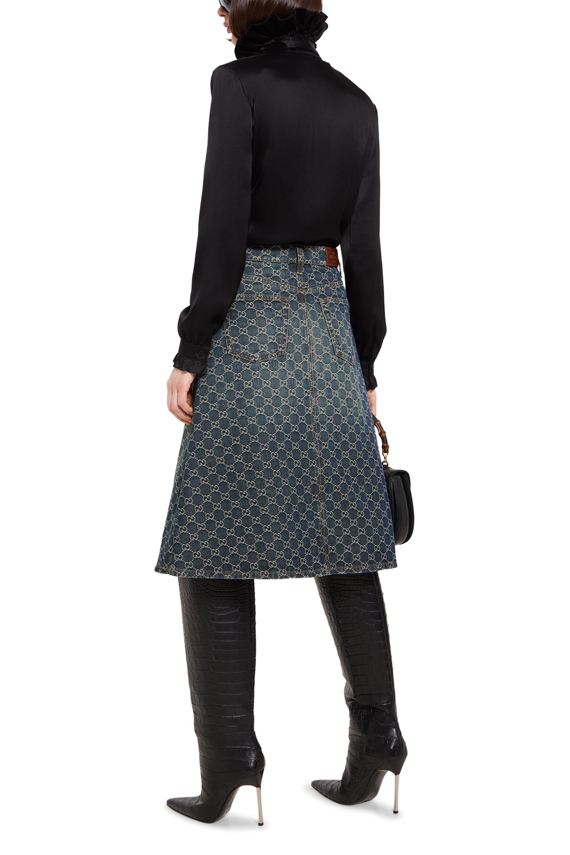 GG Cotton Denim Jacquard Skirt