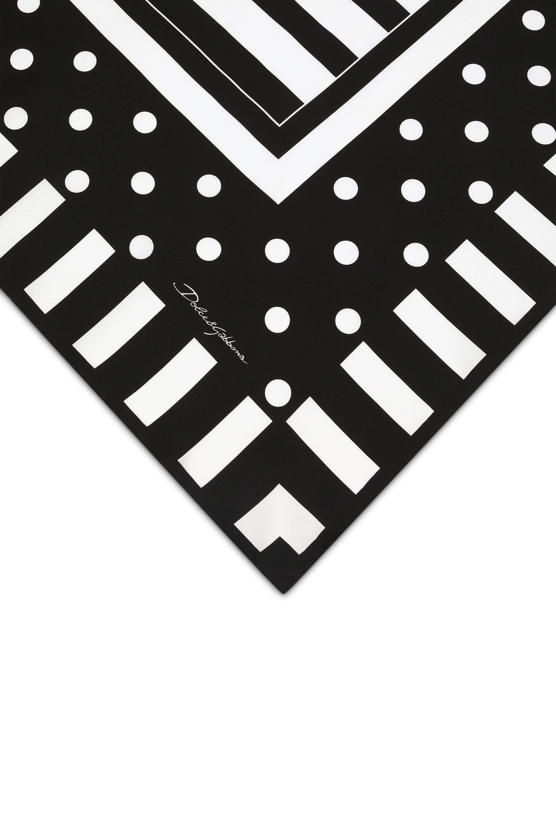 Silk Twill Scarf with Polka-Dot and Striped Print