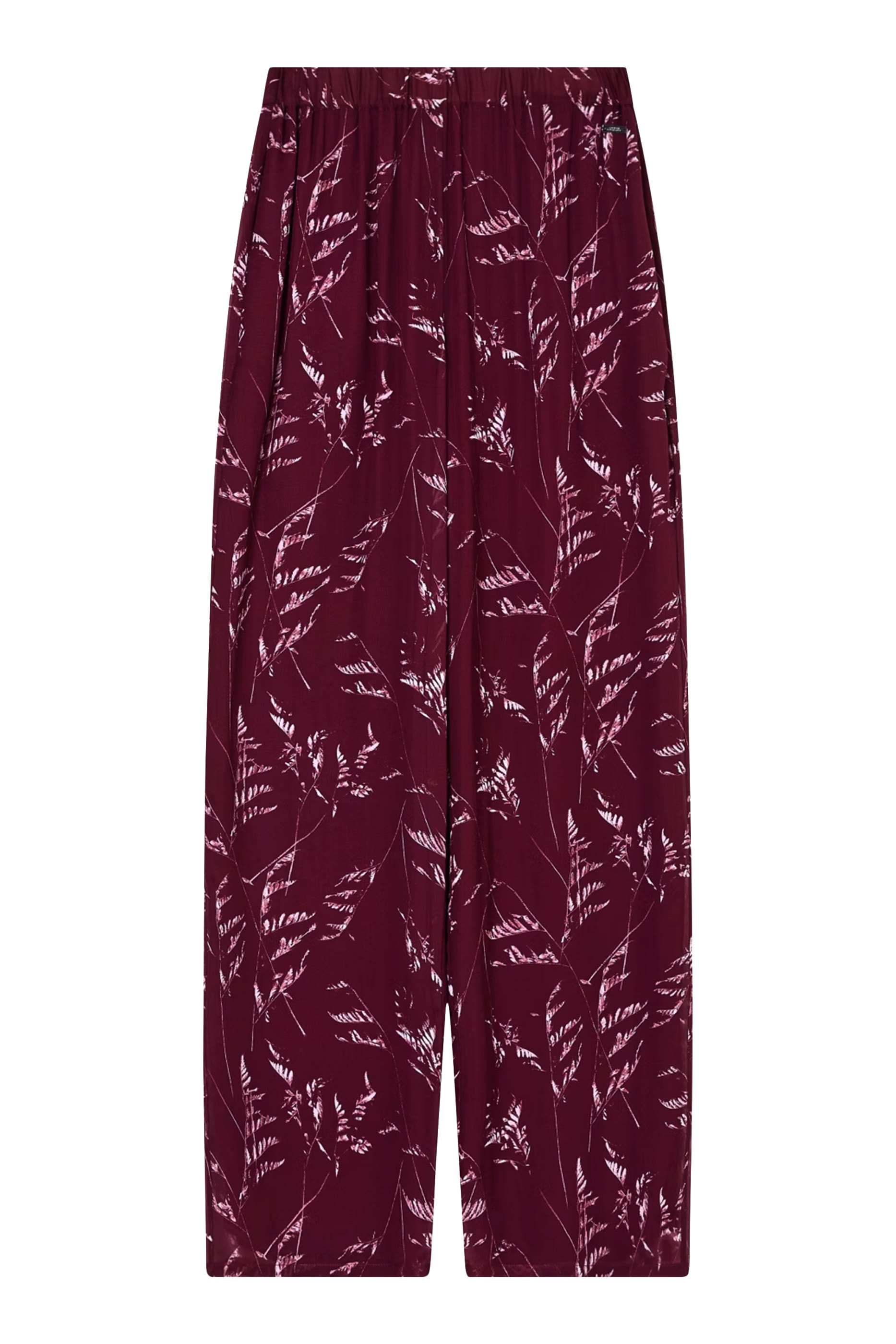 Pleated Chiffon Trousers with Foliage Print
