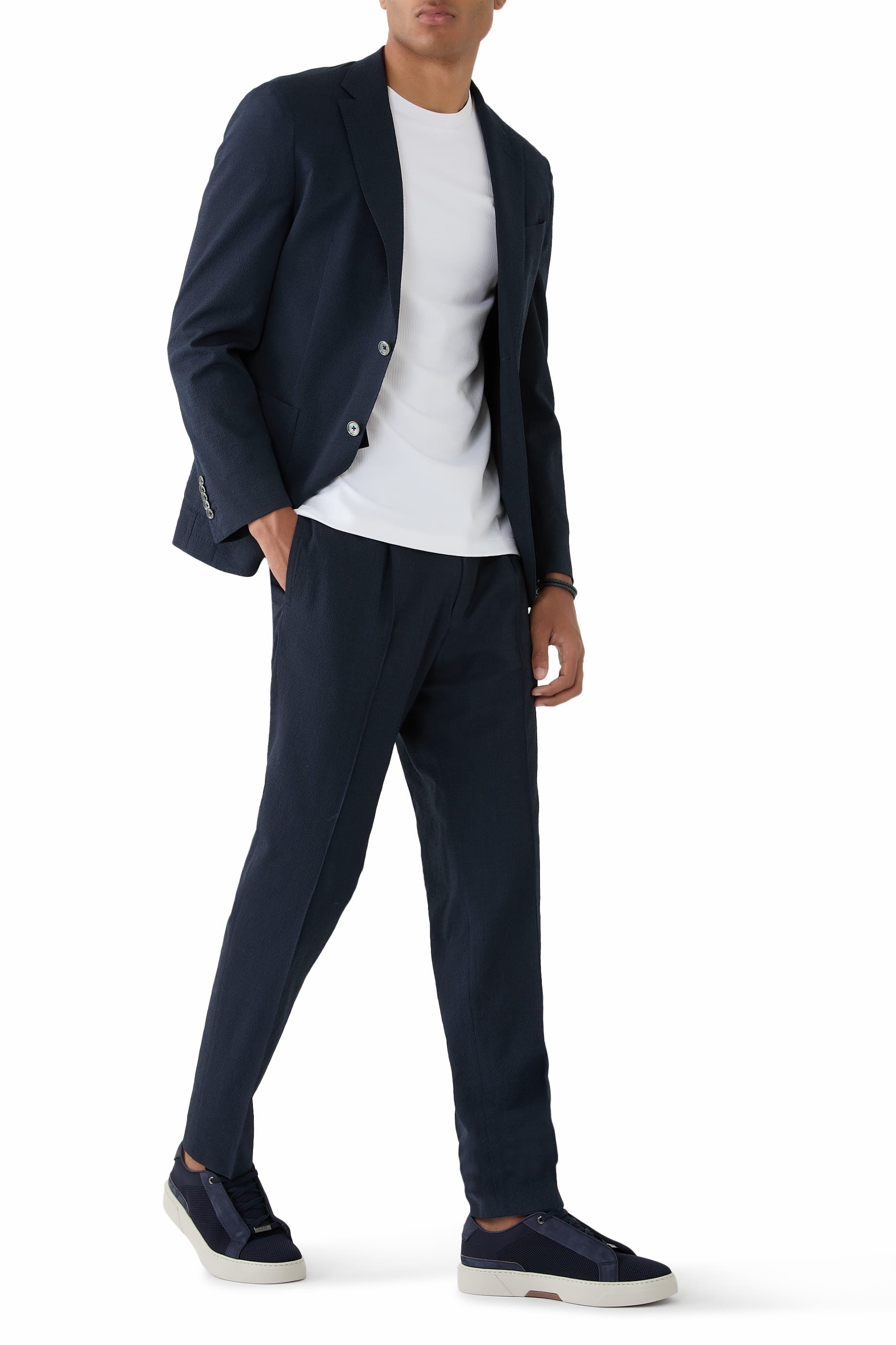 Regular-Fit T-Shirt in Cotton-Blend Seersucker Fabric