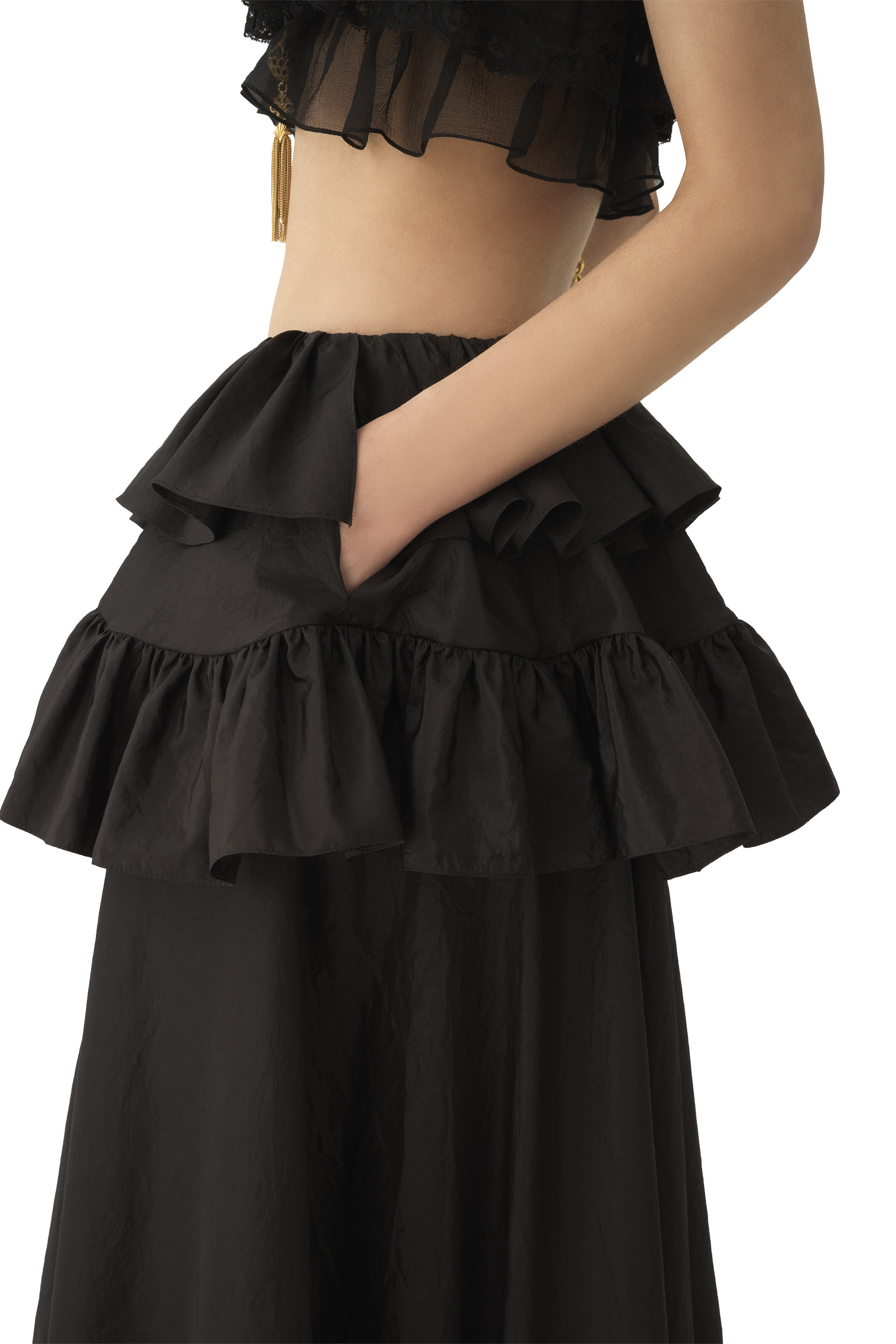Tiered Maxi Skirt in Washed Silk Taffeta 