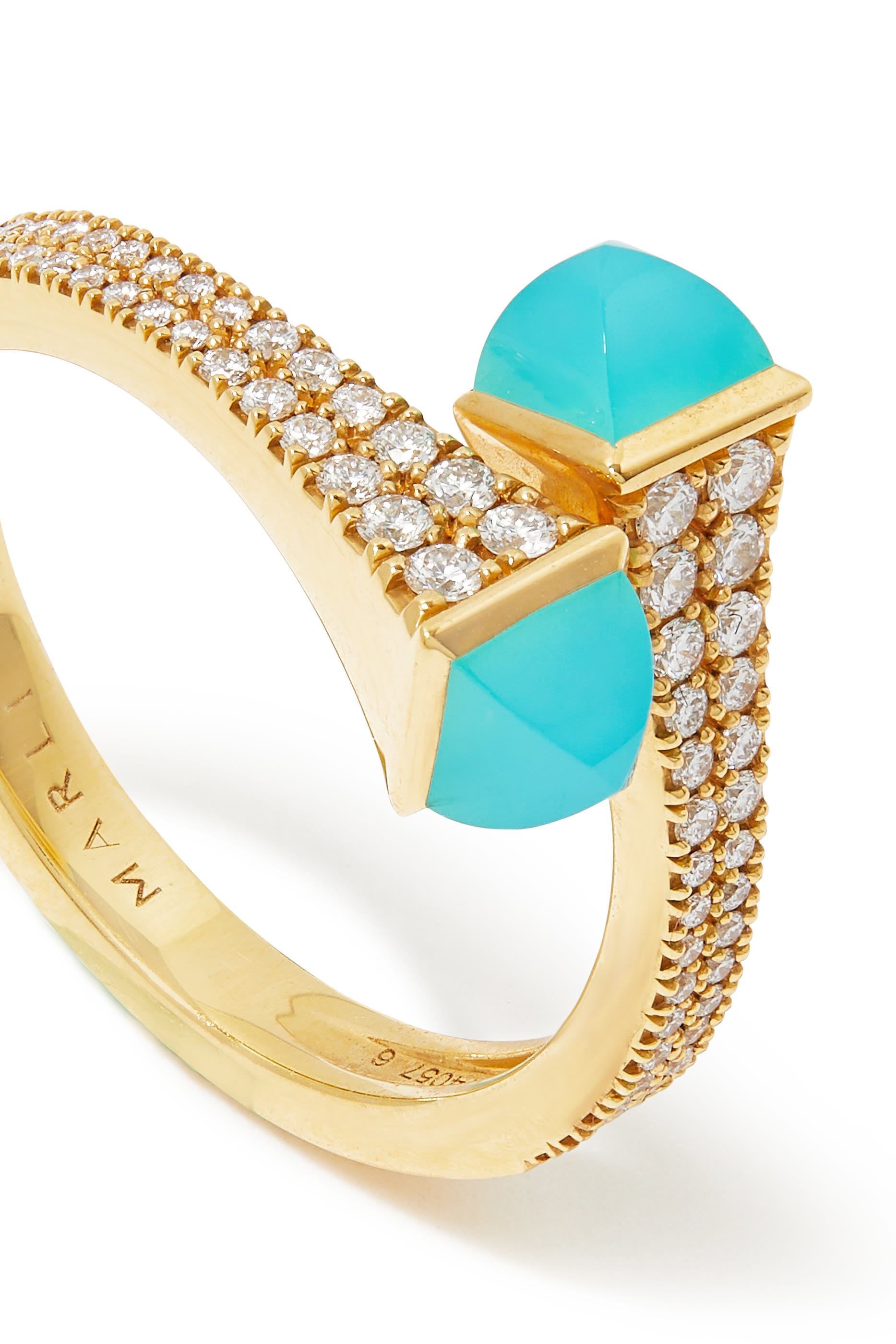 Cleo  Slim Ring, 18k Yellow Gold with Blue Chalcedony & Diamonds