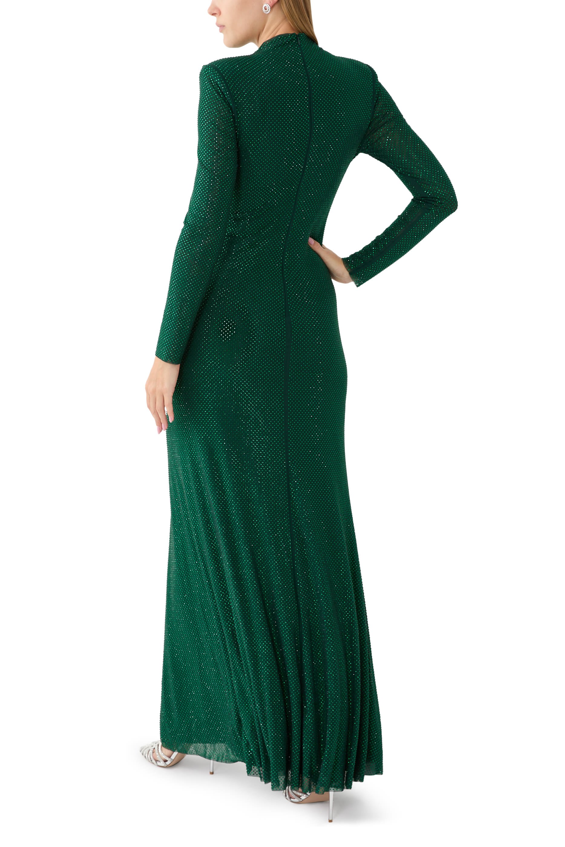 Rhinestone Mesh Cut Out Maxi Dress