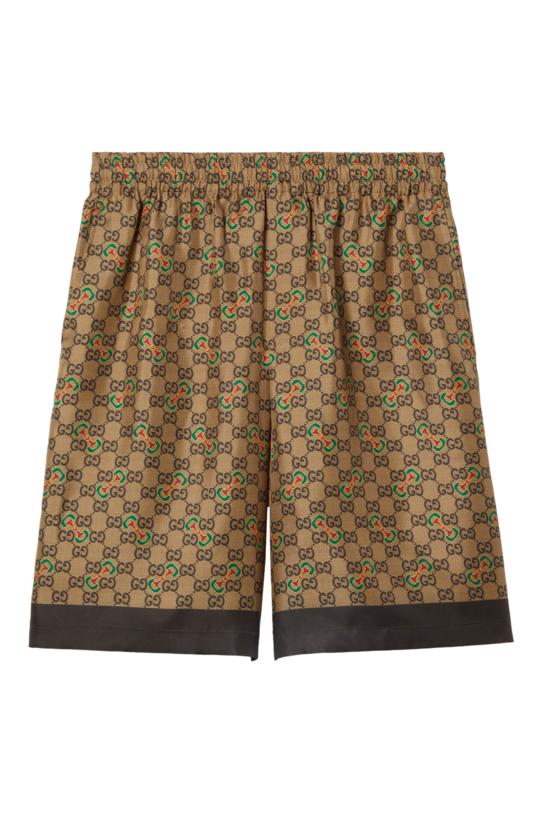 GG Horsebit Print Silk Twill Shorts