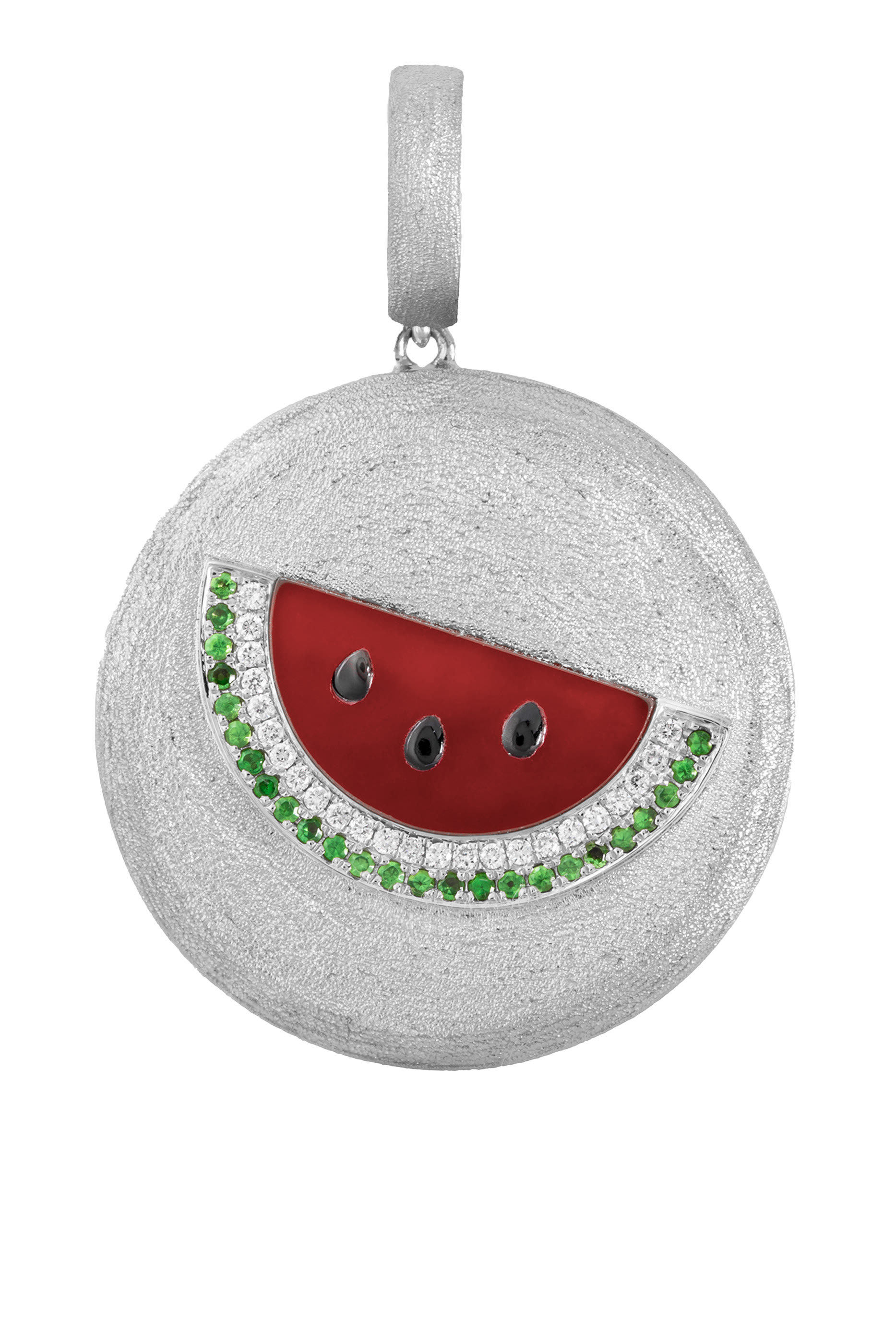 Watermelon Sands Charm, 18K White Gold with Red Agate & Diamonds