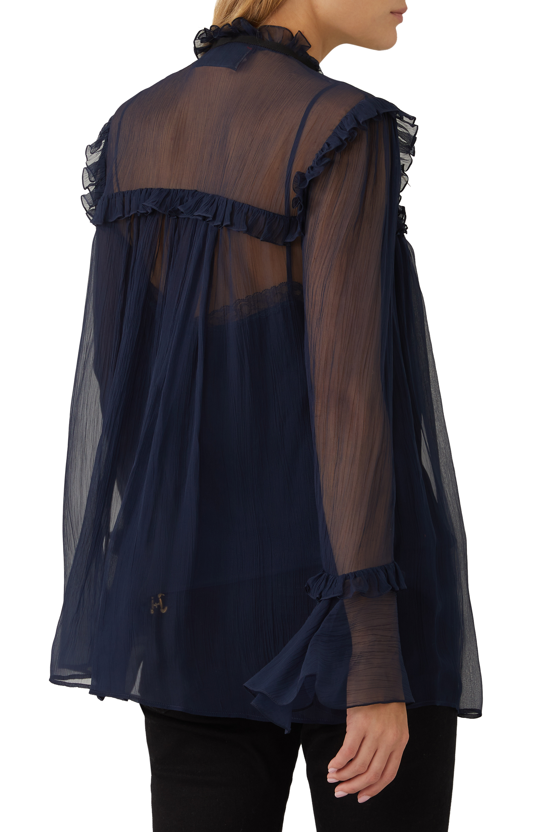 Silk Chiffon Ruffle Shirt