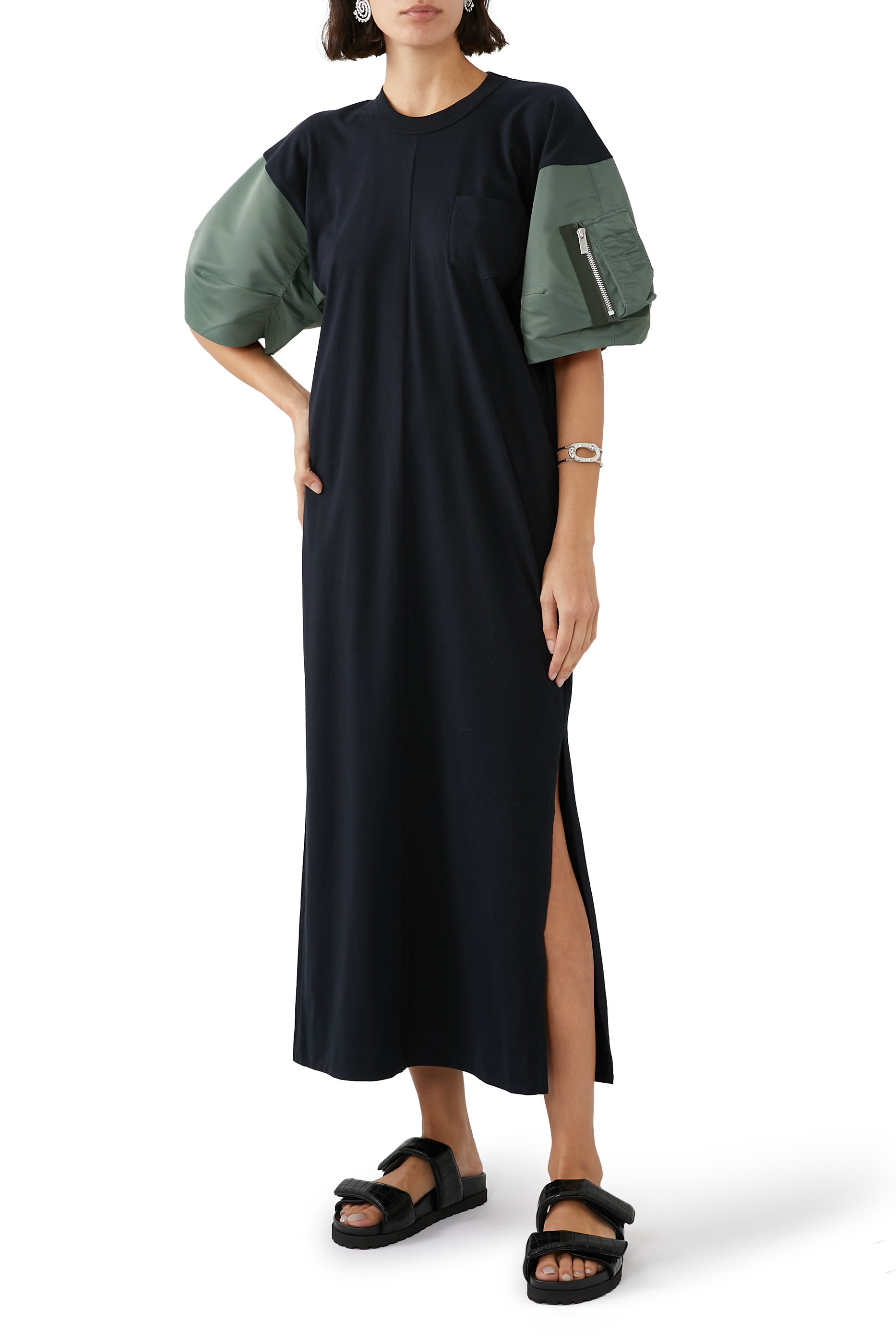 Nylon Twill X Cotton Jersey Dress