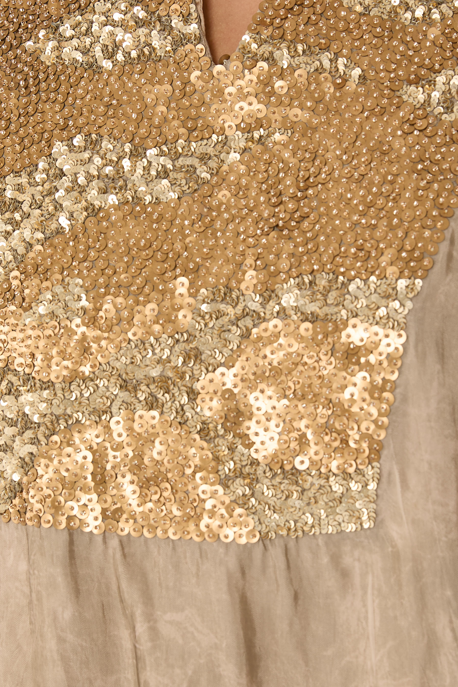 Sequin Embellished Split Neck Dress with Inner Dress 