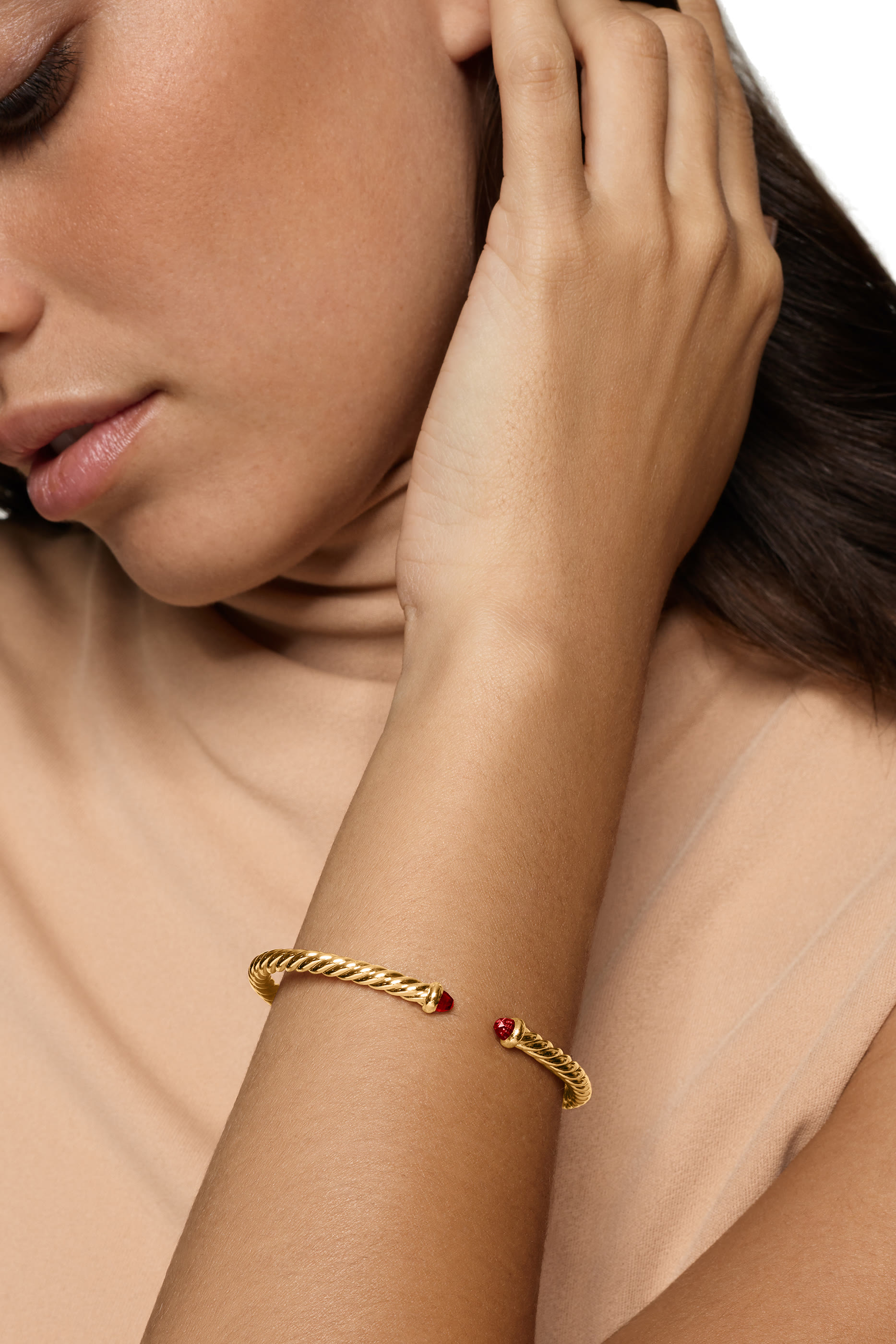 Cablespira&reg; Flex Bracelet, 18K Yellow Gold & Rhodolite Garnet