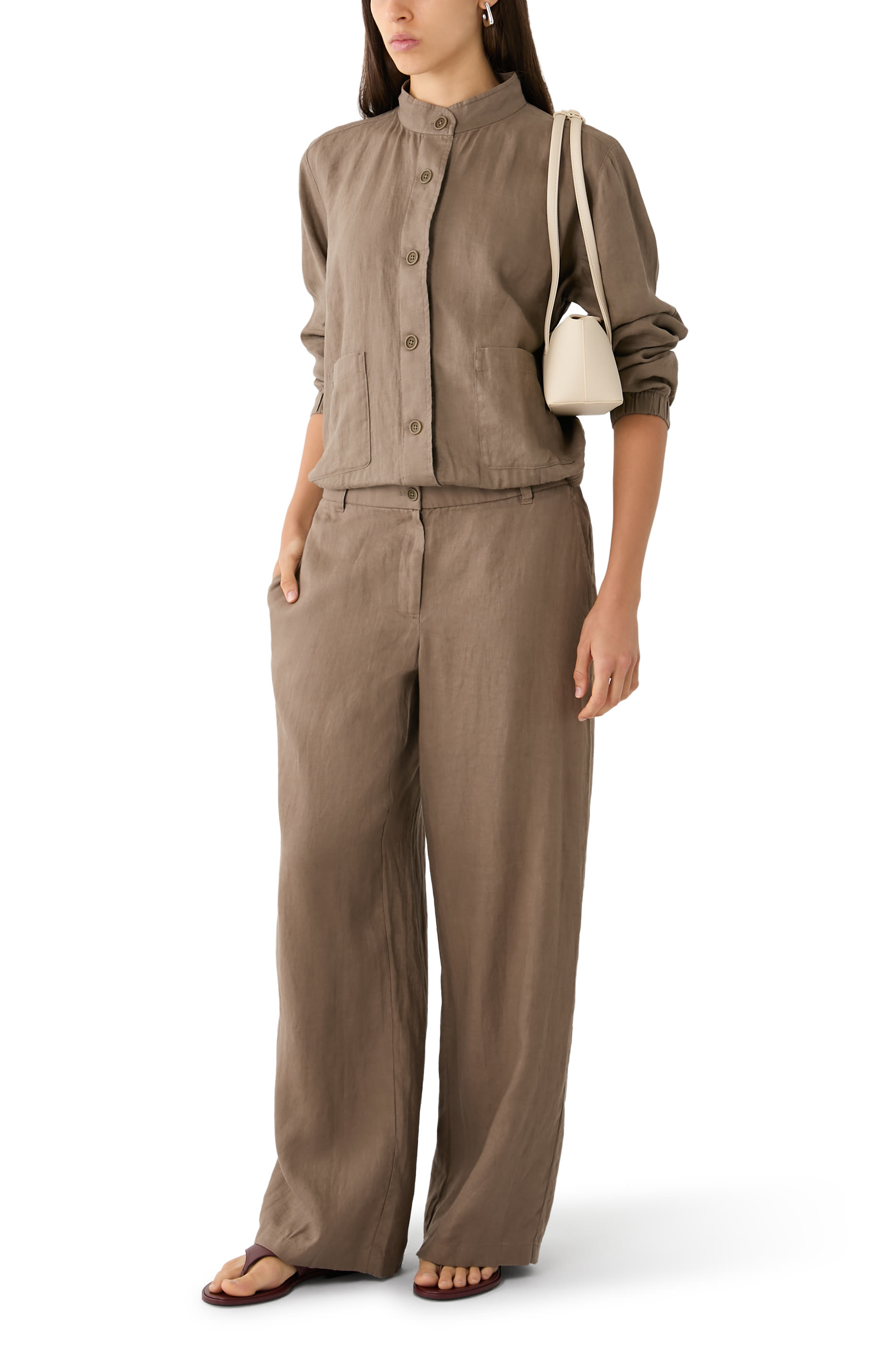 High-Waisted Full-Length Wide Trousers