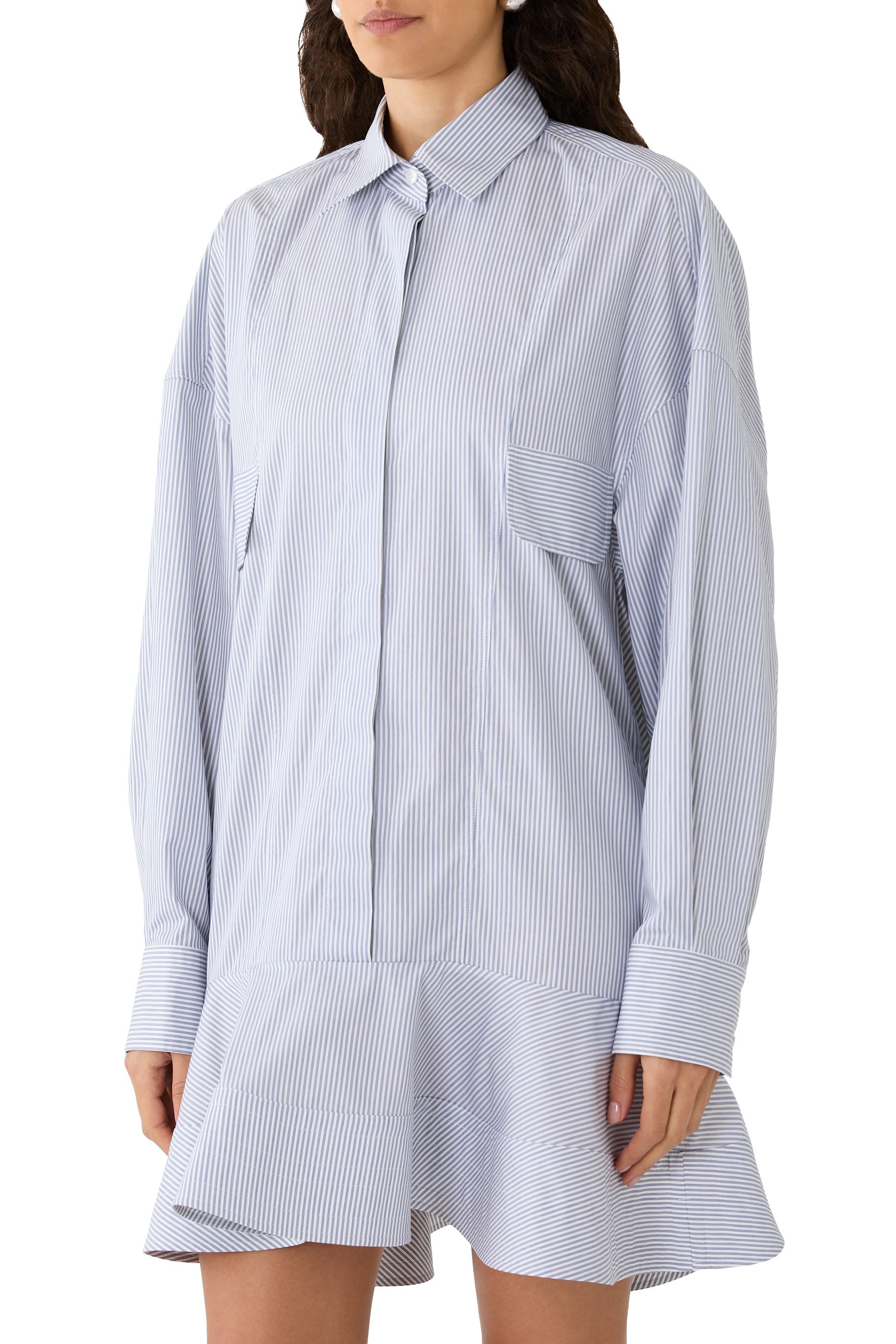 Poplin Peplum Piqu&eacute; Shirt Dress 