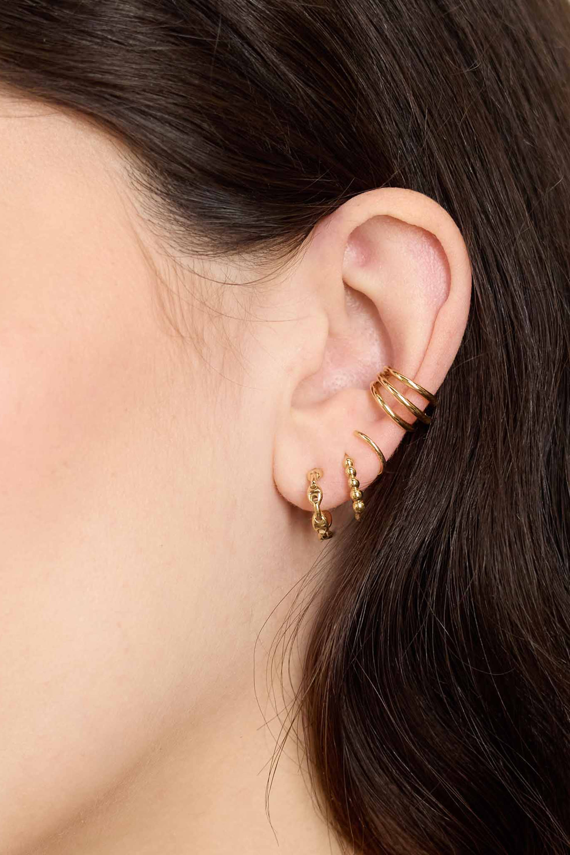 Small Mariner Chain Huggie Hoops, 14K Gold