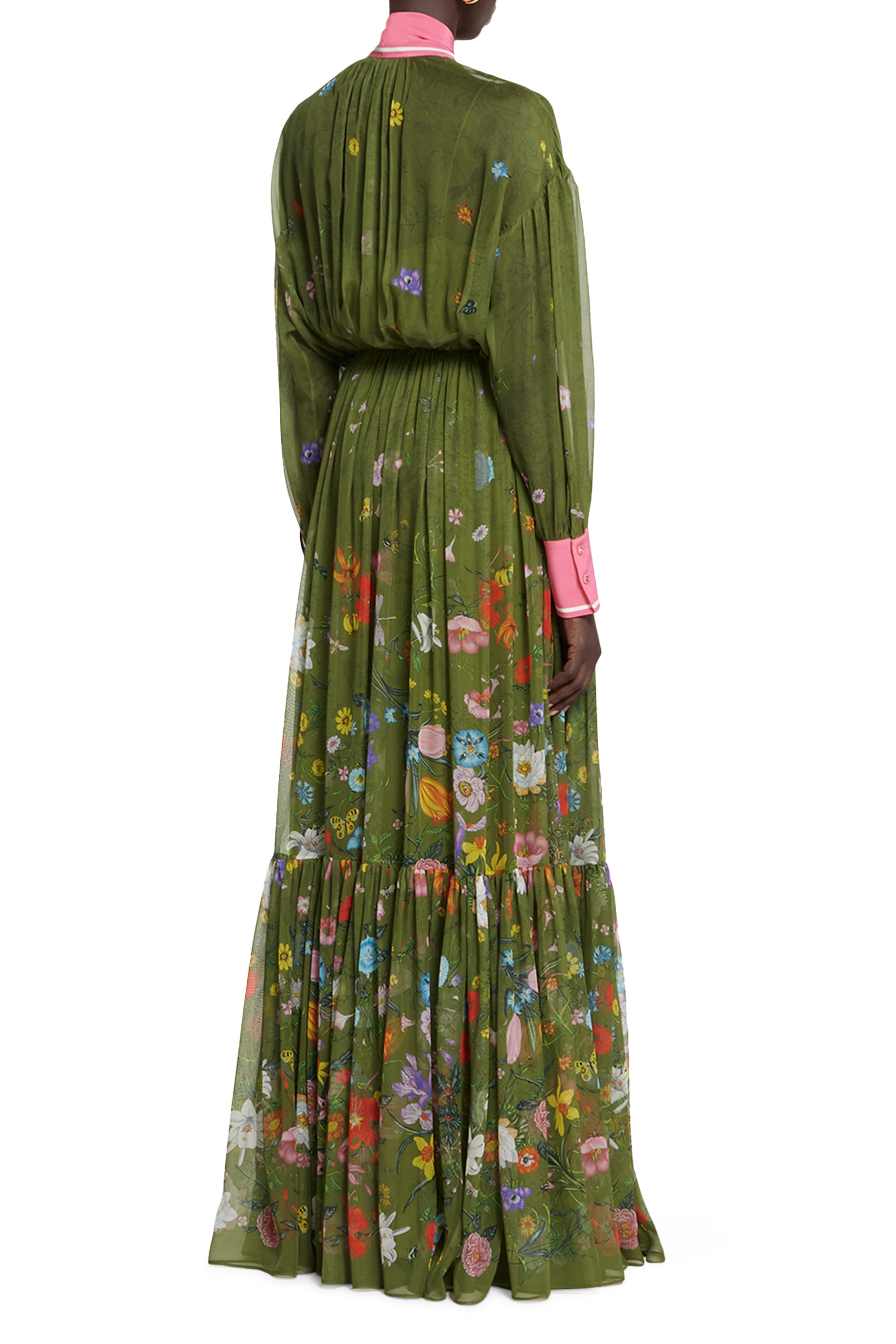 Floral Print Silk Pleated Maxi Dress