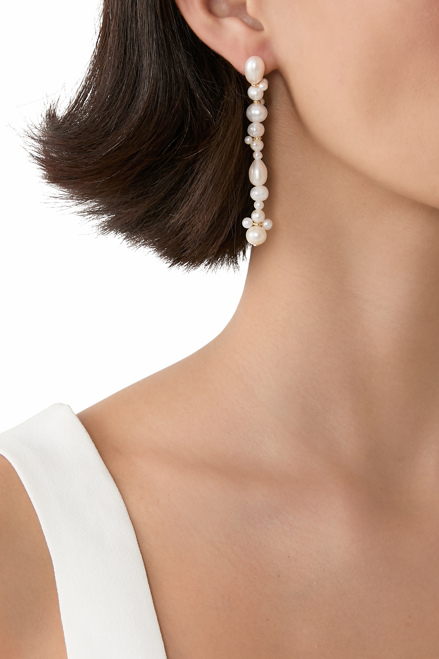 Glitch Earrings, : Recycled Sterling Silver Plated in 18k Yellow Gold Vermeil with Freshwater Pearl & Zirconia