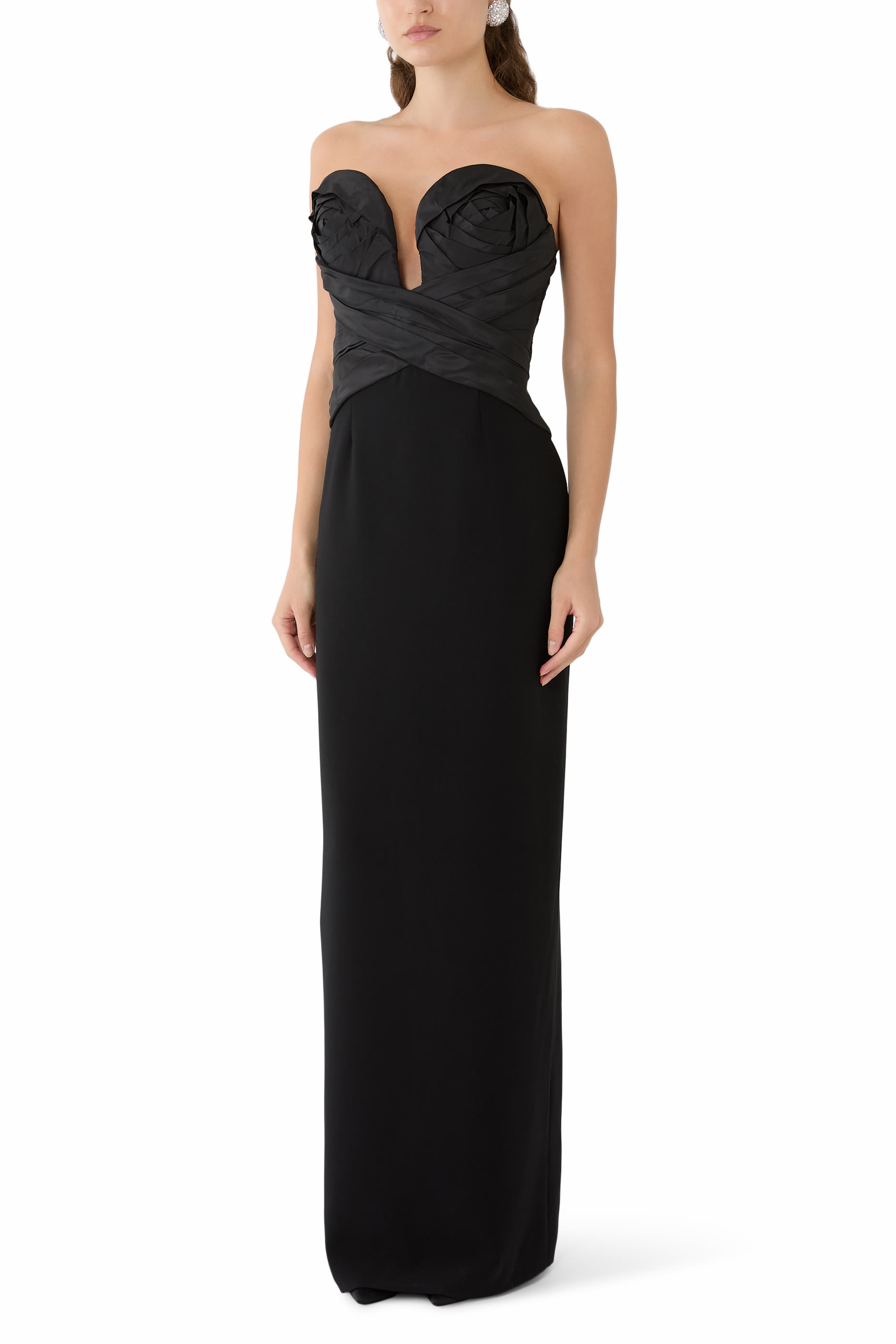  Strapless Draped Bodice Column Gown 